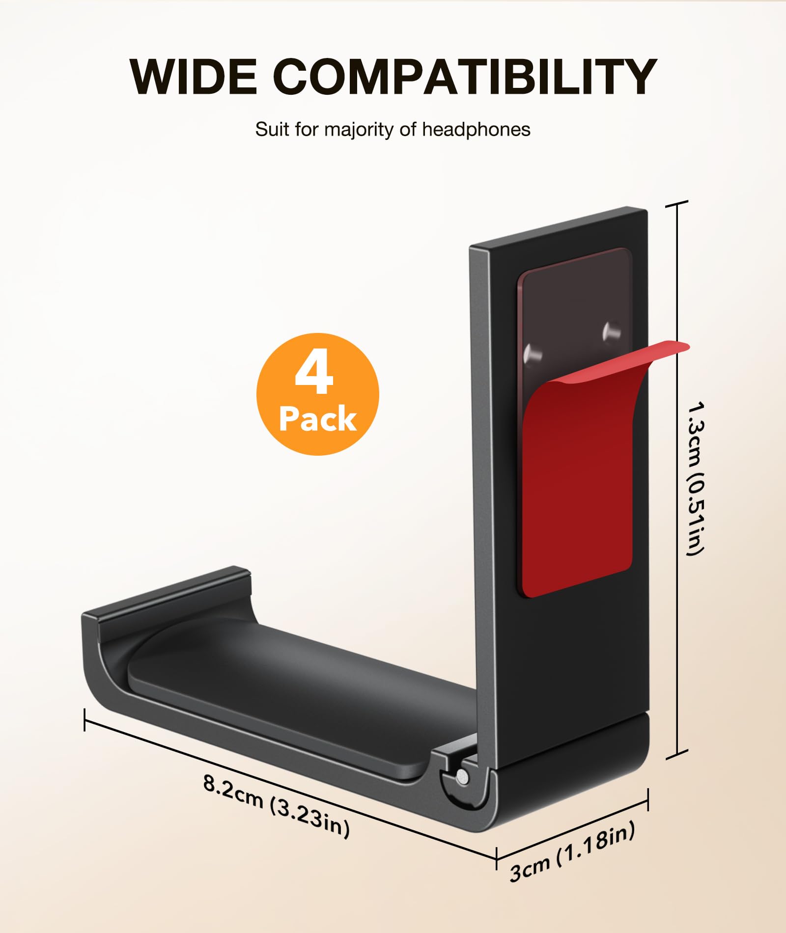 Foldable Aluminum Headphone Stand Hanger - Space Saving Wall Mount Hook for Gaming Headsets with Strong Adhesive (Black) - Perfect for Home Office, Gaming Setup & Workspace Organization