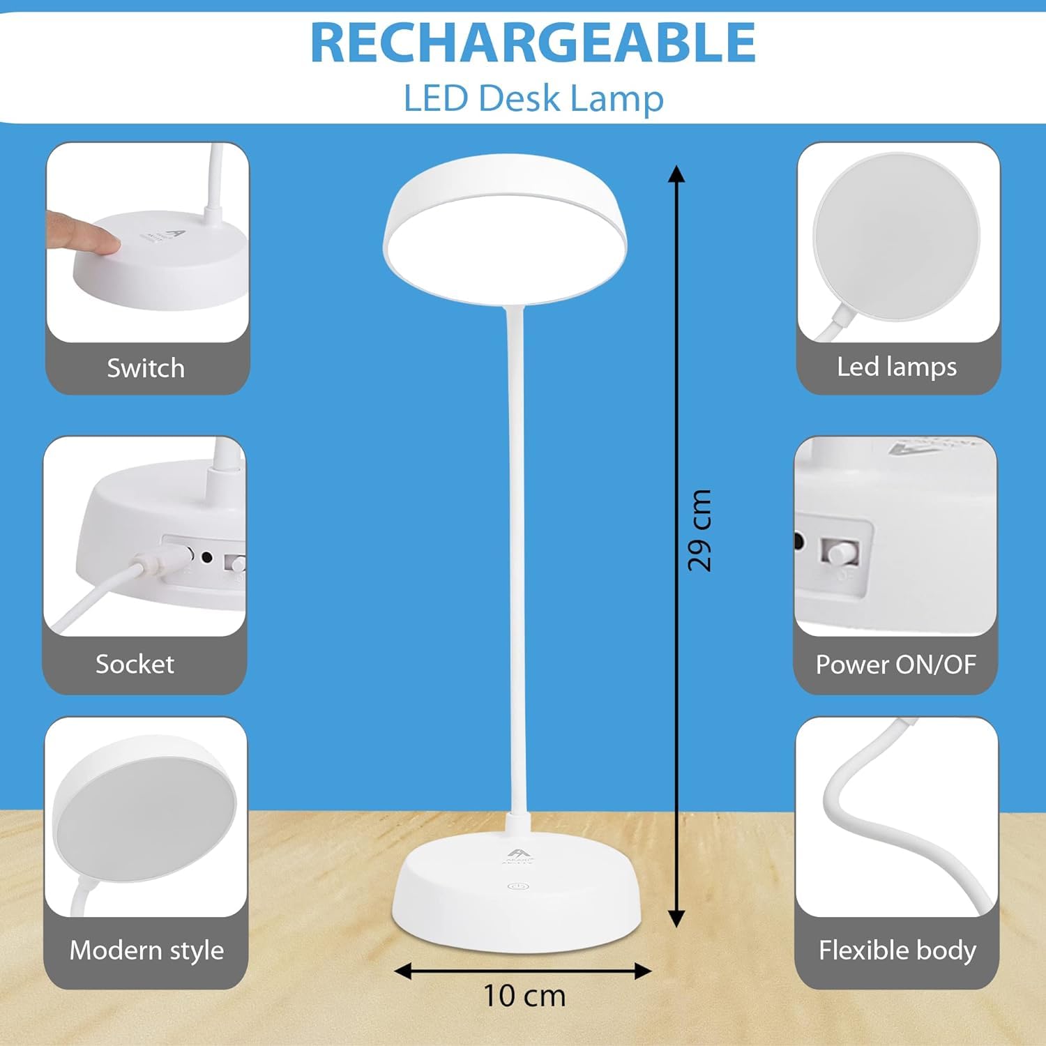 Rechargeable LED Desk Lamp with 3 Color Modes - Warm Light Touch Control Table Lamp for Students Reading & Eye Protection | 6-Month Warranty | Perfect for Study, Office, and Bedroom Use