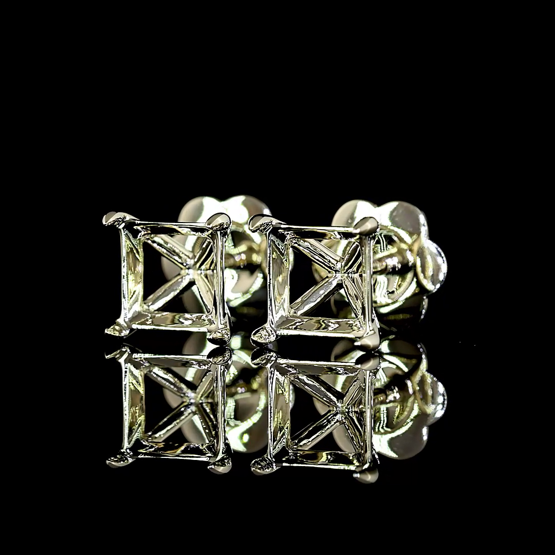 2.05 Carat Lab-Grown Princess Cut Diamond Stud Earrings in 14K White Gold – F Color, VS2 Clarity – Perfect for Weddings, Anniversaries & Special Occasions