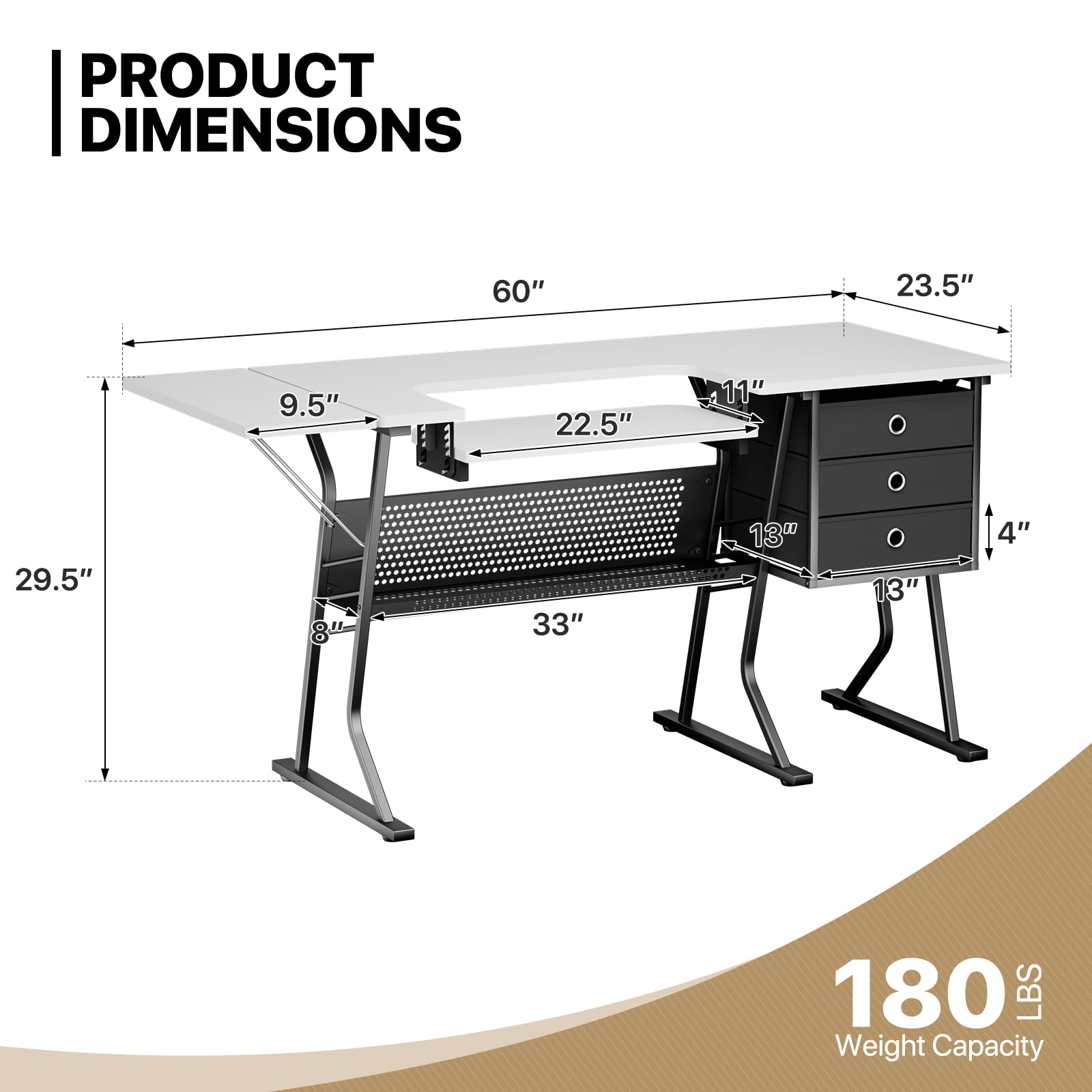 MoNiBloom 60 Inch Large Sewing Craft Table with Adjustable Shelf, Spacious Cutting Area & Storage Drawer - Sturdy Multi-Functional Sewing Machine Table & Computer Desk for Quilting, DIY Projects & Home Office Workspace