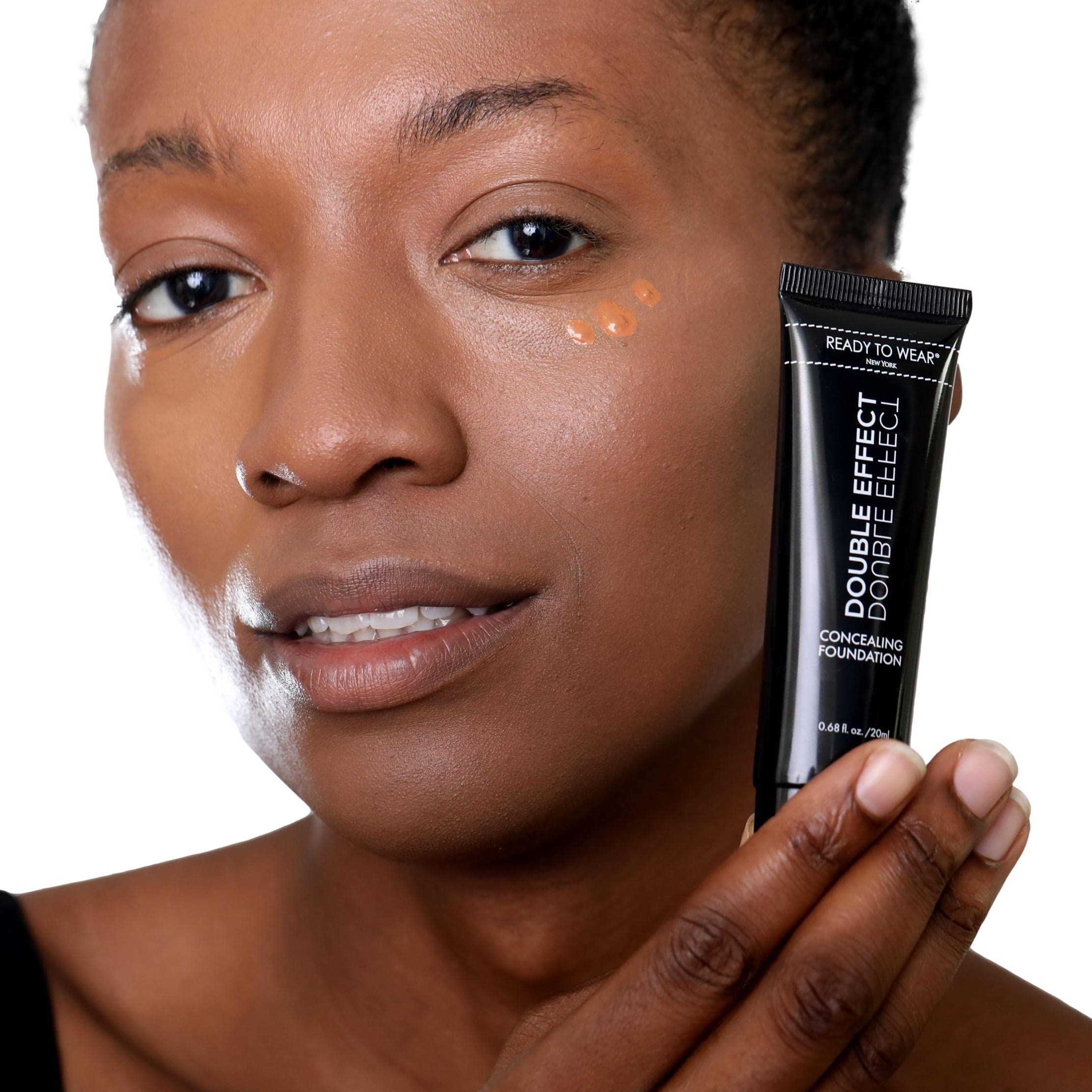 Double Effect Concealing Foundation - Made in Italy, Medium Shade with Bonus 2-Sided Brush | Full Coverage, Long-Lasting Wear for Flawless Skin | Perfect for Daily Use, Special Occasions & Photo Shoots