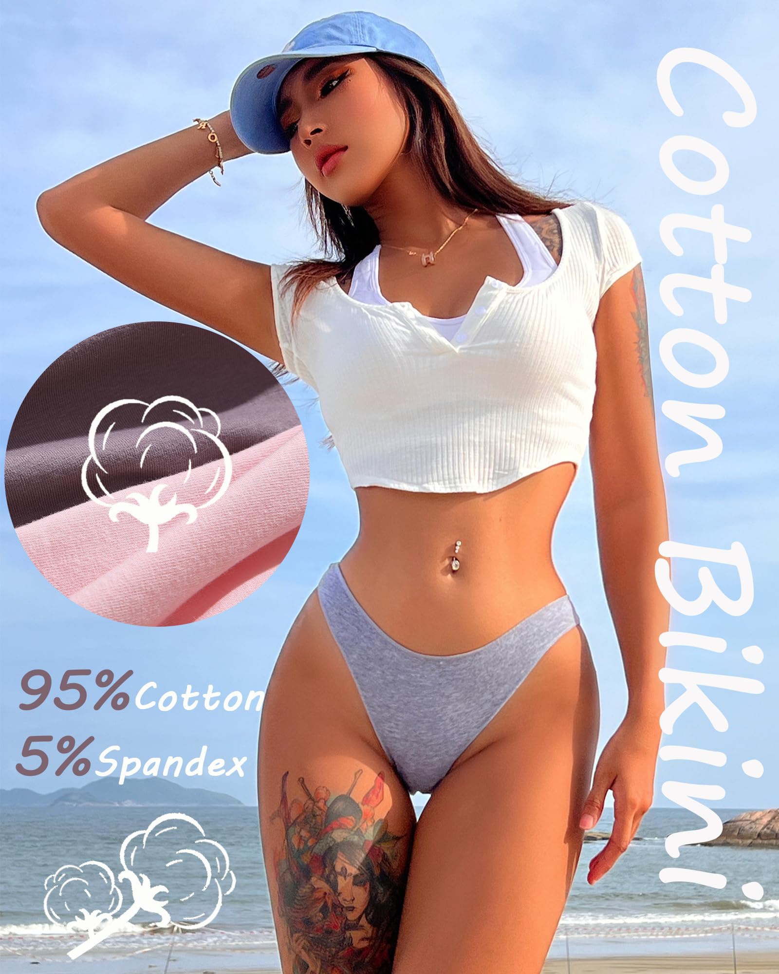 FINETOO 6 Pack Women's Cotton Underwear - Low Rise Bikini Panties, High Cut Cheeky Briefs, Breathable & Comfortable, Sizes S-XL - Perfect for Daily Wear, Yoga, and Lounge