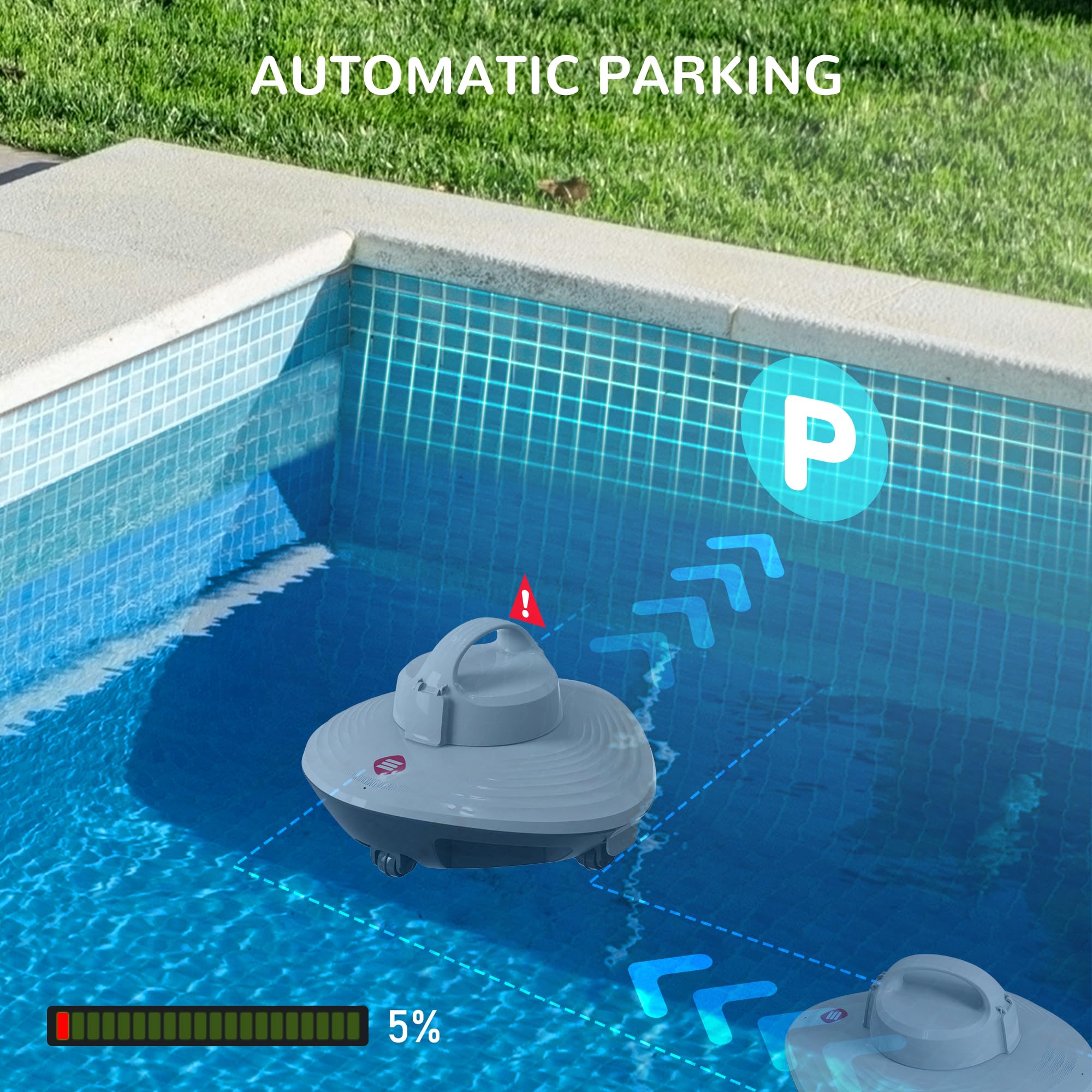 Automatic Robotic Pool Cleaner - Cordless Underwater Vacuum for Above Ground & Inground Swimming Pools with Top Handle & Auto-Docking System | Efficient Water Cleaning for Home, Vacation Houses & Commercial Pools