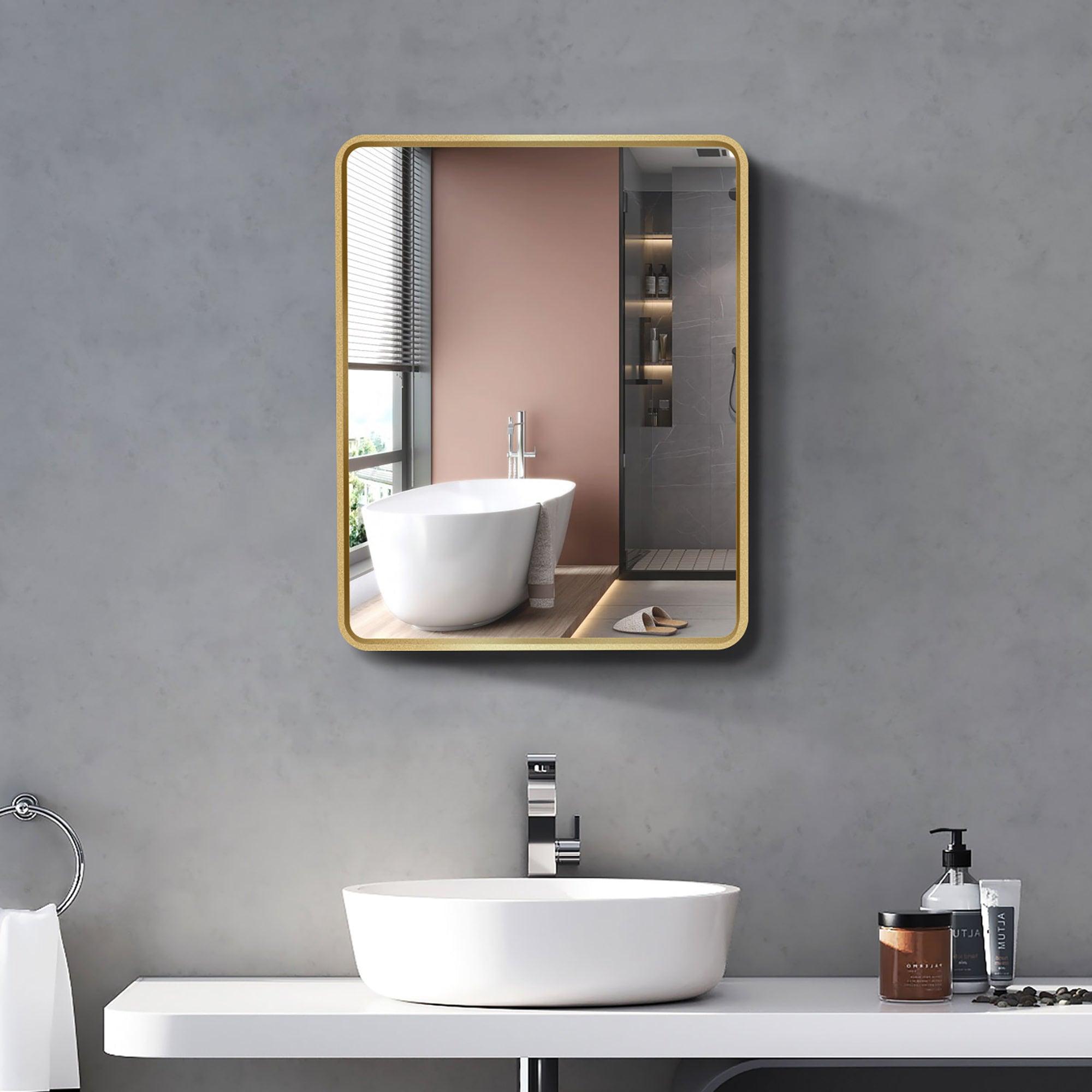 Gold Metal Framed Bathroom Medicine Cabinet with Mirror - Wall Mount or Recessed Installation for Modern Bathrooms, Powder Rooms & Vanity Areas
