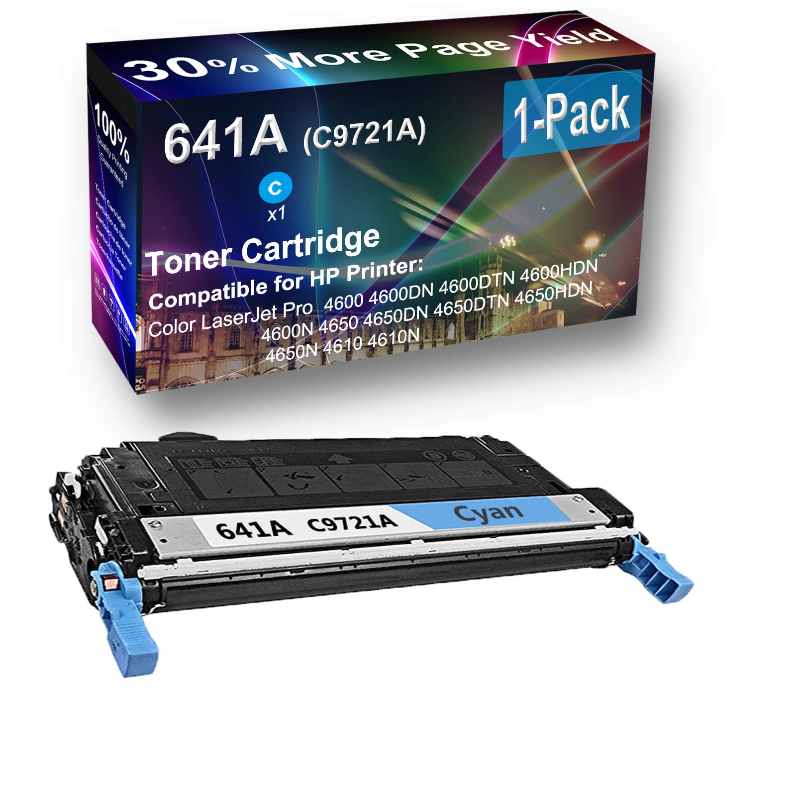 High Yield 641A (C9721A) Compatible Cyan Laser Toner Cartridge - 1-Pack for HP 4650HDN, 4650N, 4610, 4610N Printers - Ideal for Office Printing & High-Volume Documents