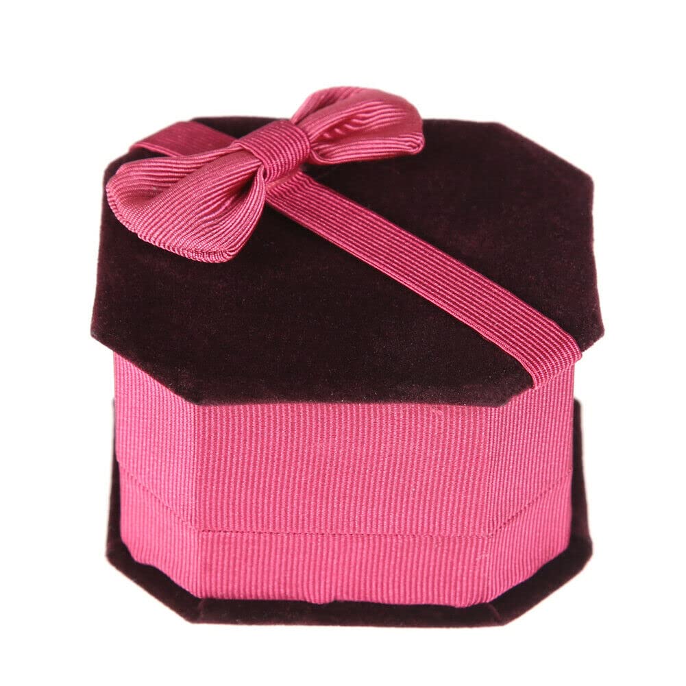 1 Piece Flocking Octagonal Bow Velvet Ring Box - Jewelry Gift Box for Engagement, Wedding, Proposal & Anniversary - Elegant Ring Holder for Special Occasions