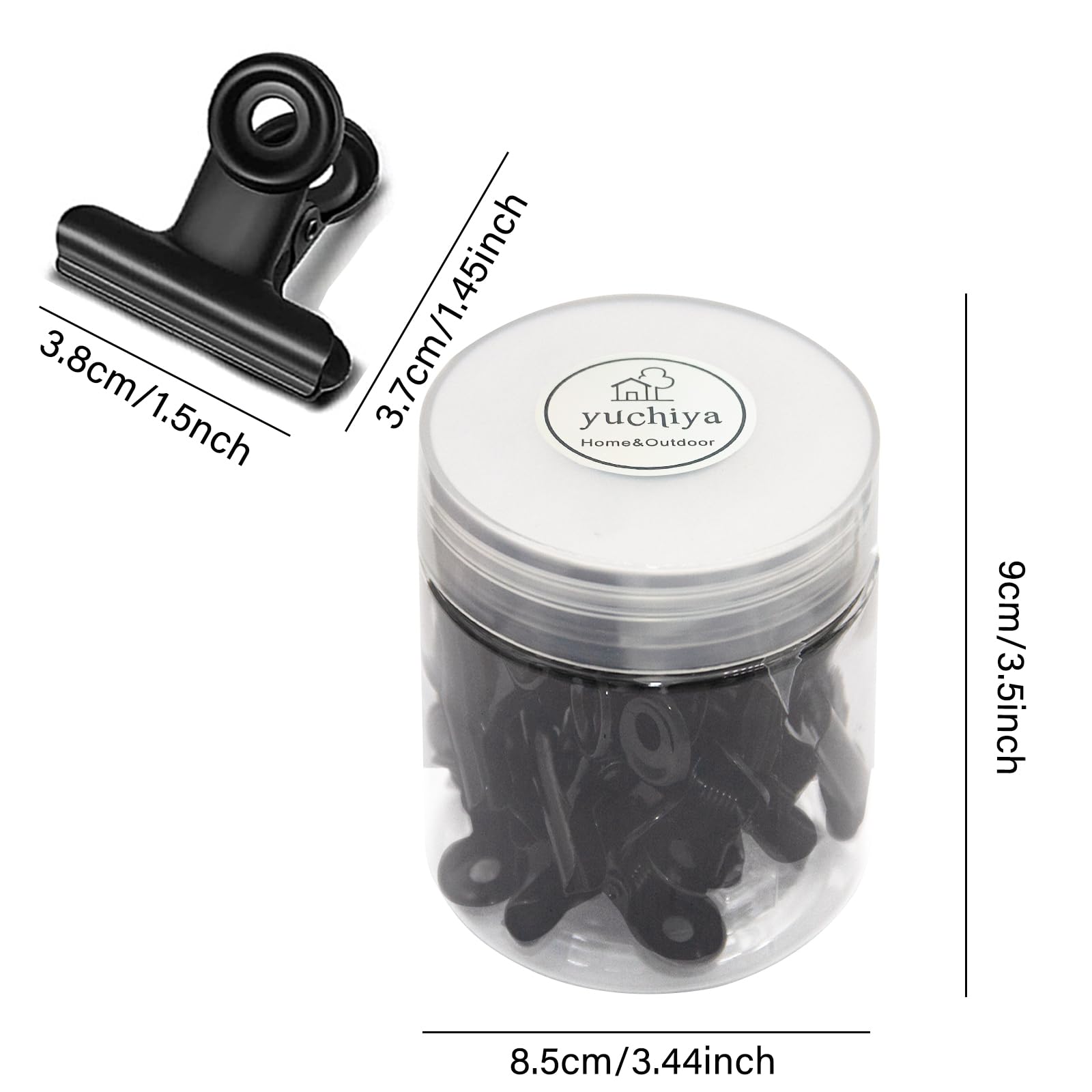 Strong Metal Bulldog Clips with Hole for Push-pin - 38mm Black Paper File Clips, Small Binder Clips for Office, School & DIY Projects - Perfect for Organizing Documents, Sealing Coffee/Tea Bags & Photo Grid Displays