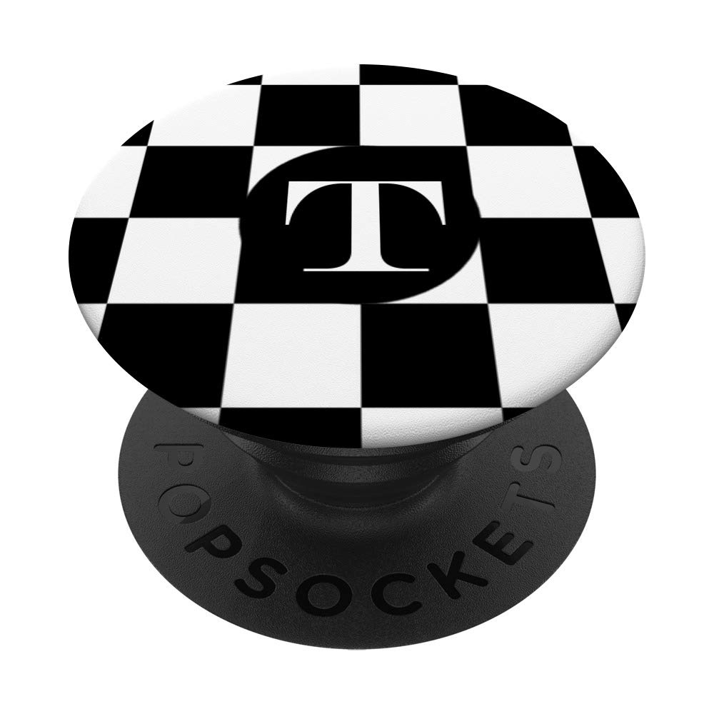 Phone Pop-Up Holder - Black & White Checkered Monogram Grip for Phones & Tablets | Perfect for Selfies & Video Calls