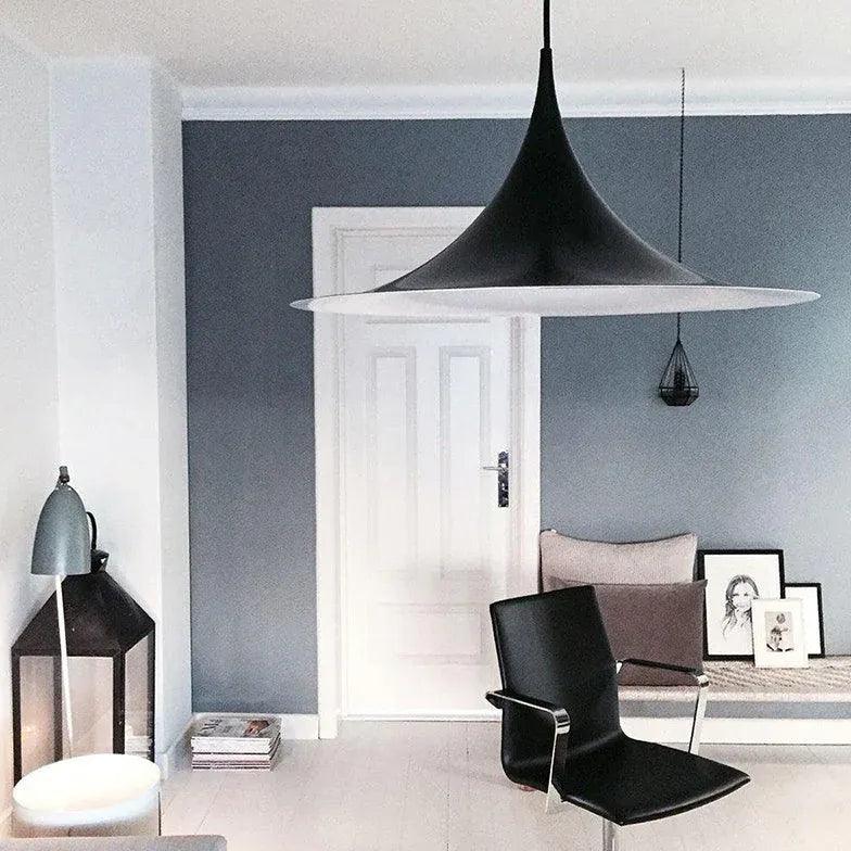 Modern Black LED Pendant Light with Trumpet Shade - Elegant Ceiling Lighting for Dining Room, Kitchen Island, or Bedroom Decor