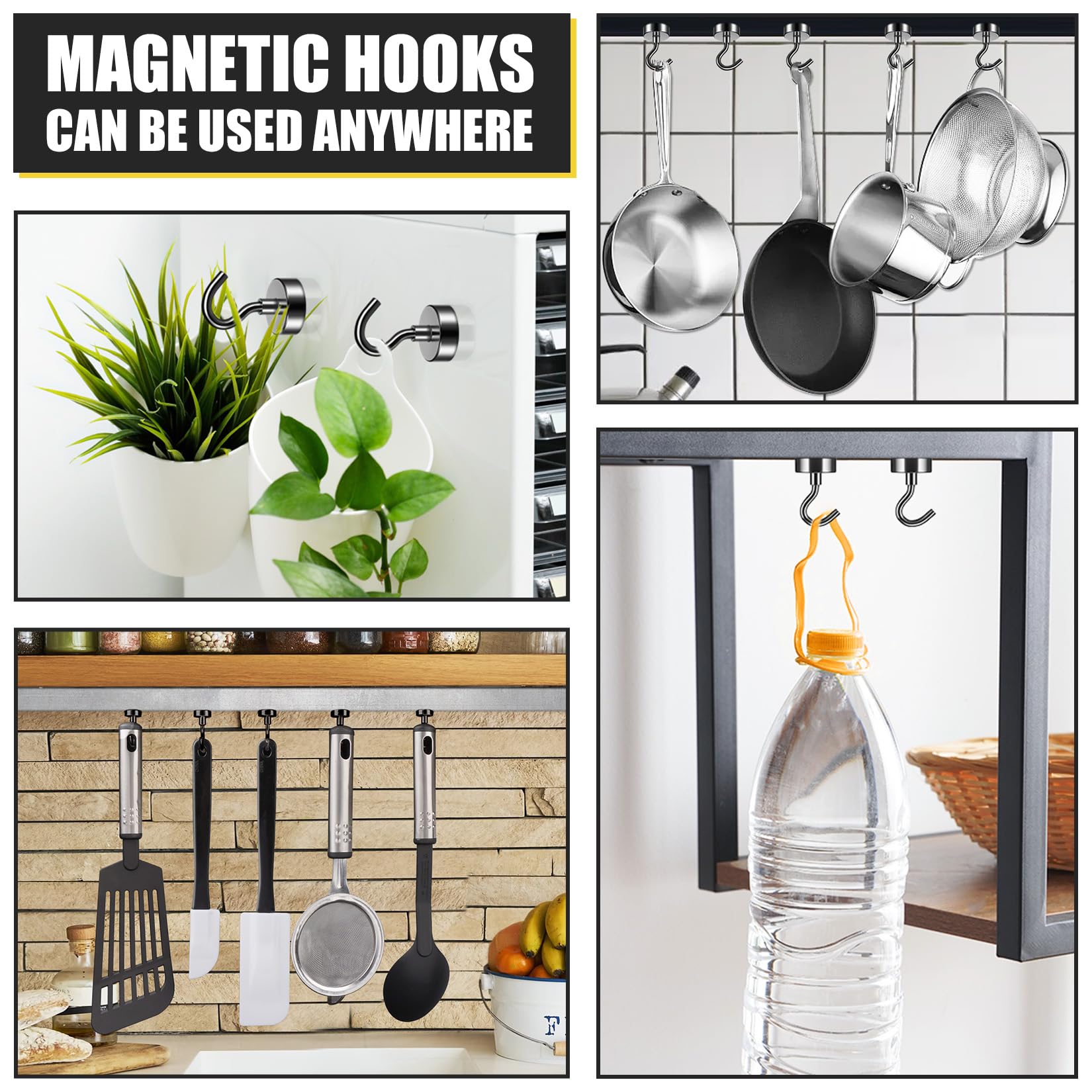 20 Pack Heavy Duty Black Magnetic Hooks - 25Lbs for Kitchen, Garage, Office