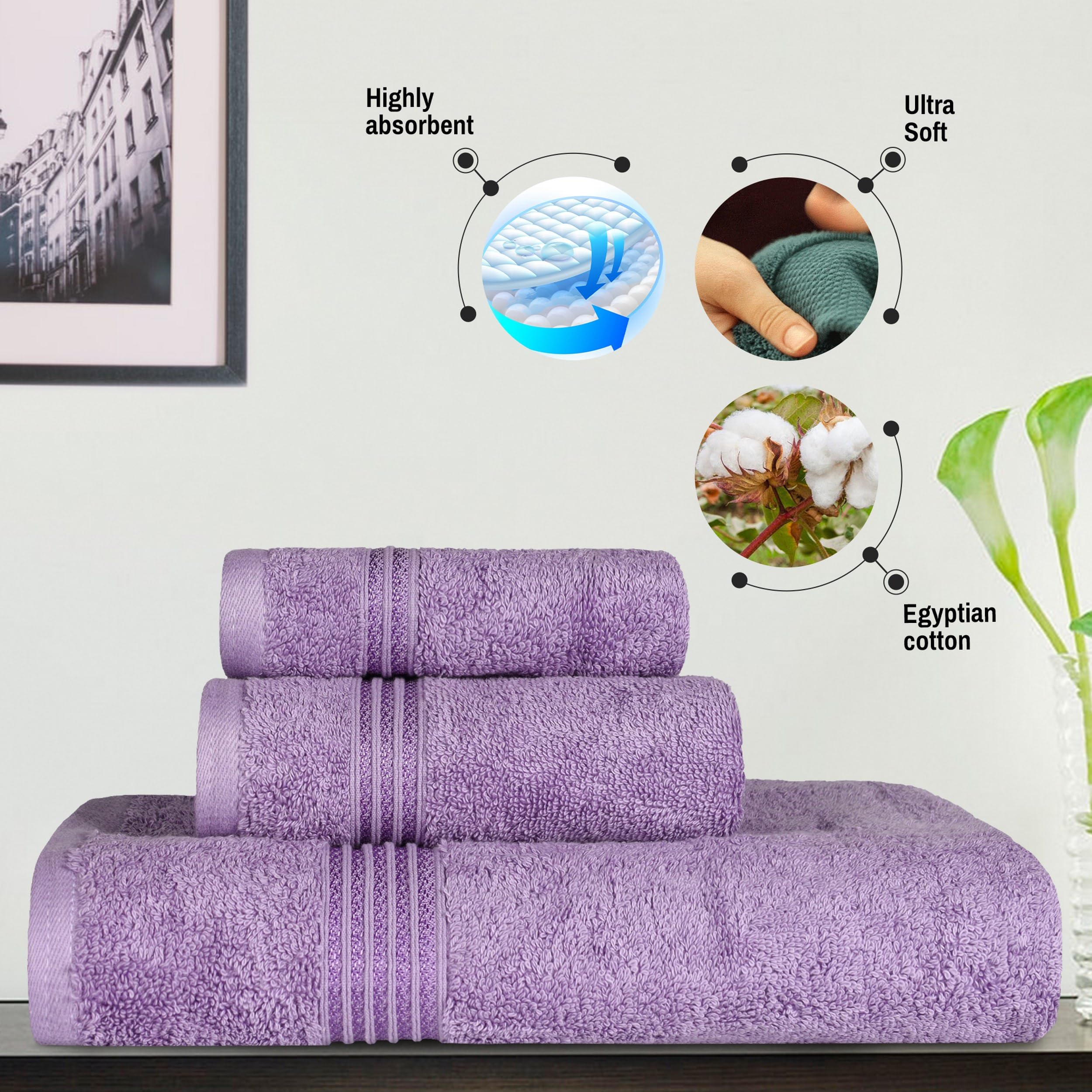 Premium 8-Piece Egyptian Cotton Towel Set - Ultra Soft & Absorbent Bath, Hand & Face Towels for Home, Master Bathroom & Spa - Includes 2 Bath, 2 Hand, 4 Washcloths - Quick Dry Luxury Towels in Royal Purple - Perfect for Everyday Use, Guest Bathrooms & Hotel-Style Decor