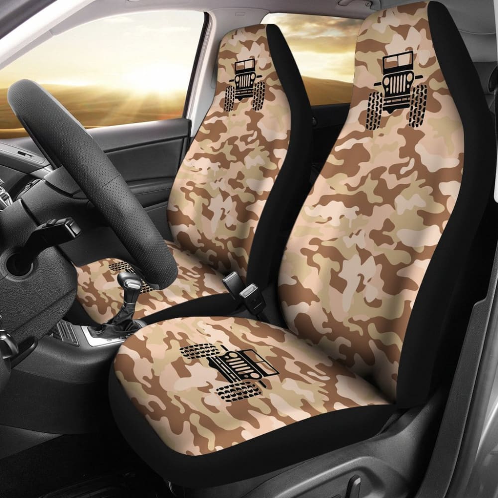 Premium Brown Camouflage Tan Jeep Seat Covers - Durable & Stylish Car Accessories for Wrangler, Cherokee & Grand Cherokee - Perfect for Off-Road Adventures & Daily Commutes