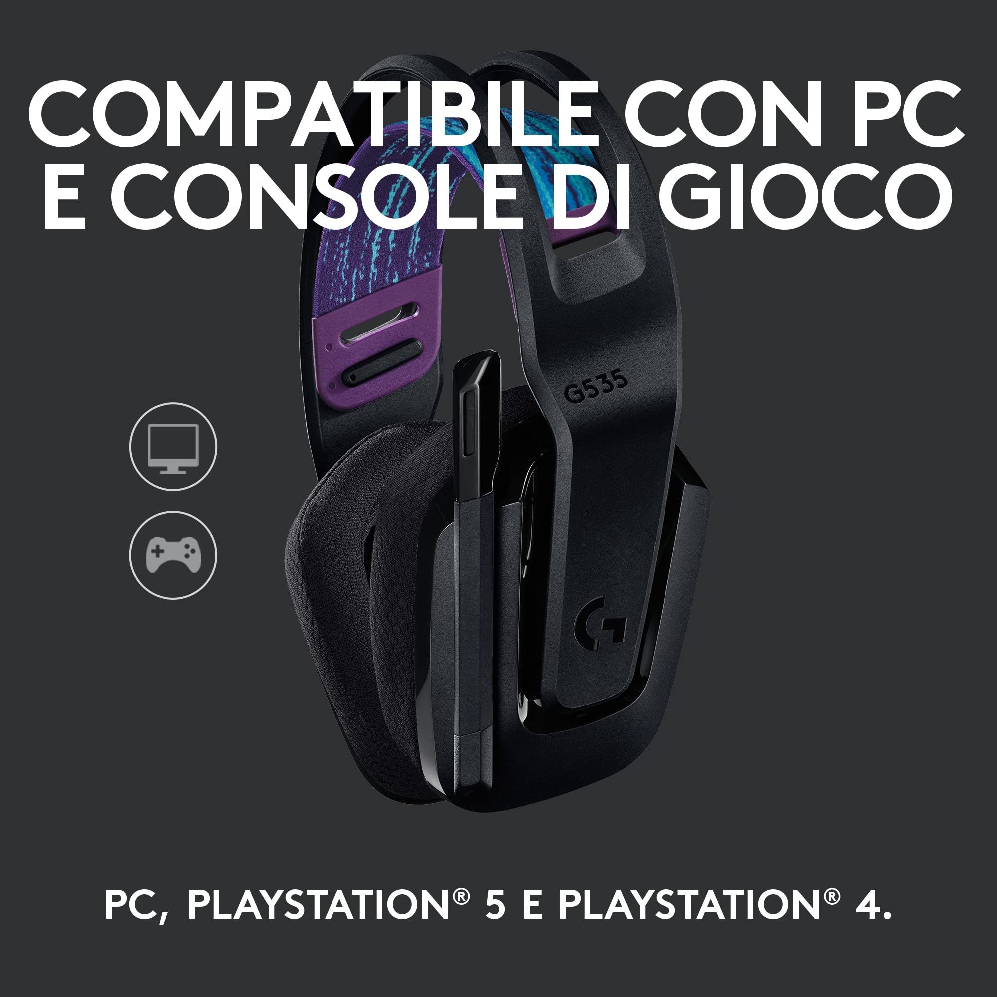 Logitech G535 LIGHTSPEED Wireless Gaming Headset with Microphone - Lightweight Over-Ear Design, Flip-to-Mute Mic, Stereo Sound, USB Rechargeable - Compatible with PC, PS4, PS5 - Perfect for Gaming, Streaming & Online Meetings