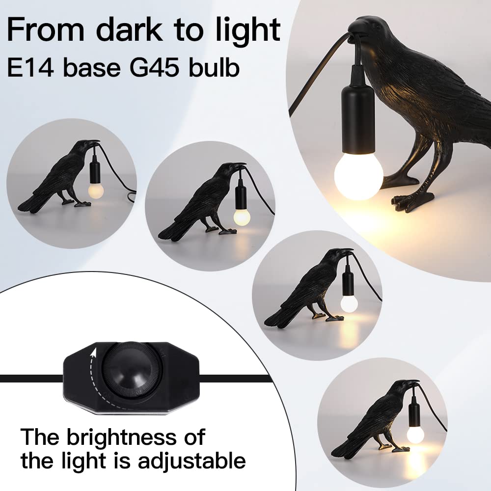 Raven Lamp - Adjustable Brightness Crow Light with Bulb, Gothic Bird Night Light for Bedroom, Living Room & Office Decor | Perfect for Halloween, Gothic Home Decor & Cozy Reading Ambience