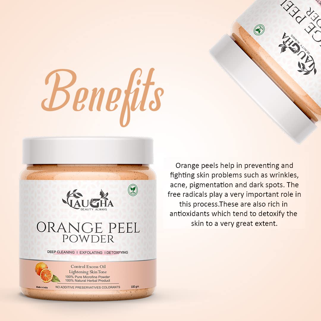 Laugha Orange Peel Powder for Bright & Glowing Skin - Oil Control, Tan Removal, Acne & Scar Treatment | 100% Natural Citrus Aurantium Face Mask (100g x 3 Jars, 300g Total) - Perfect for Daily Skincare Routine & Spa Treatments