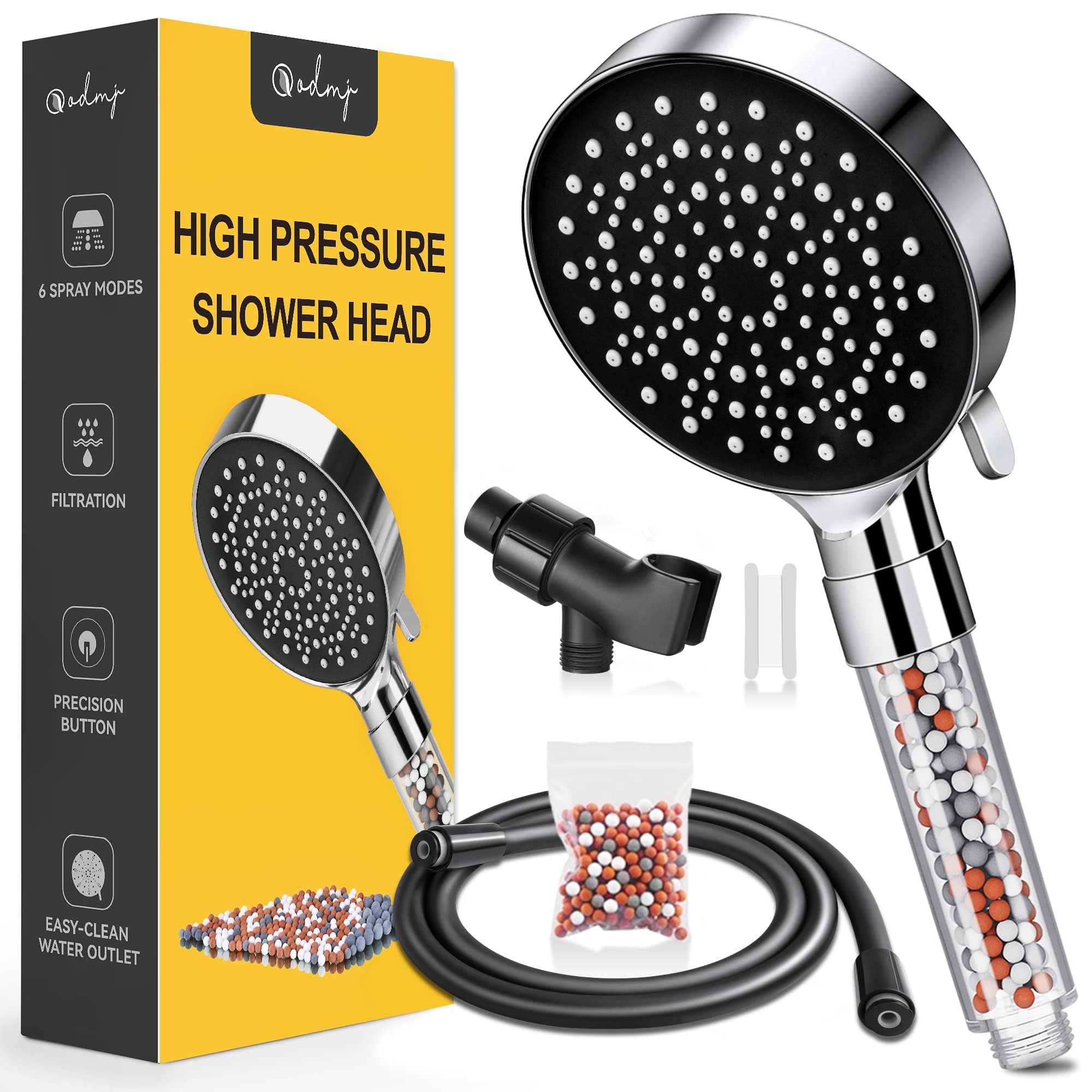 ODMJ High Pressure Shower Head with Handheld - 6 Spray Modes & 3-Stage Filter for Hard Water - Includes 59