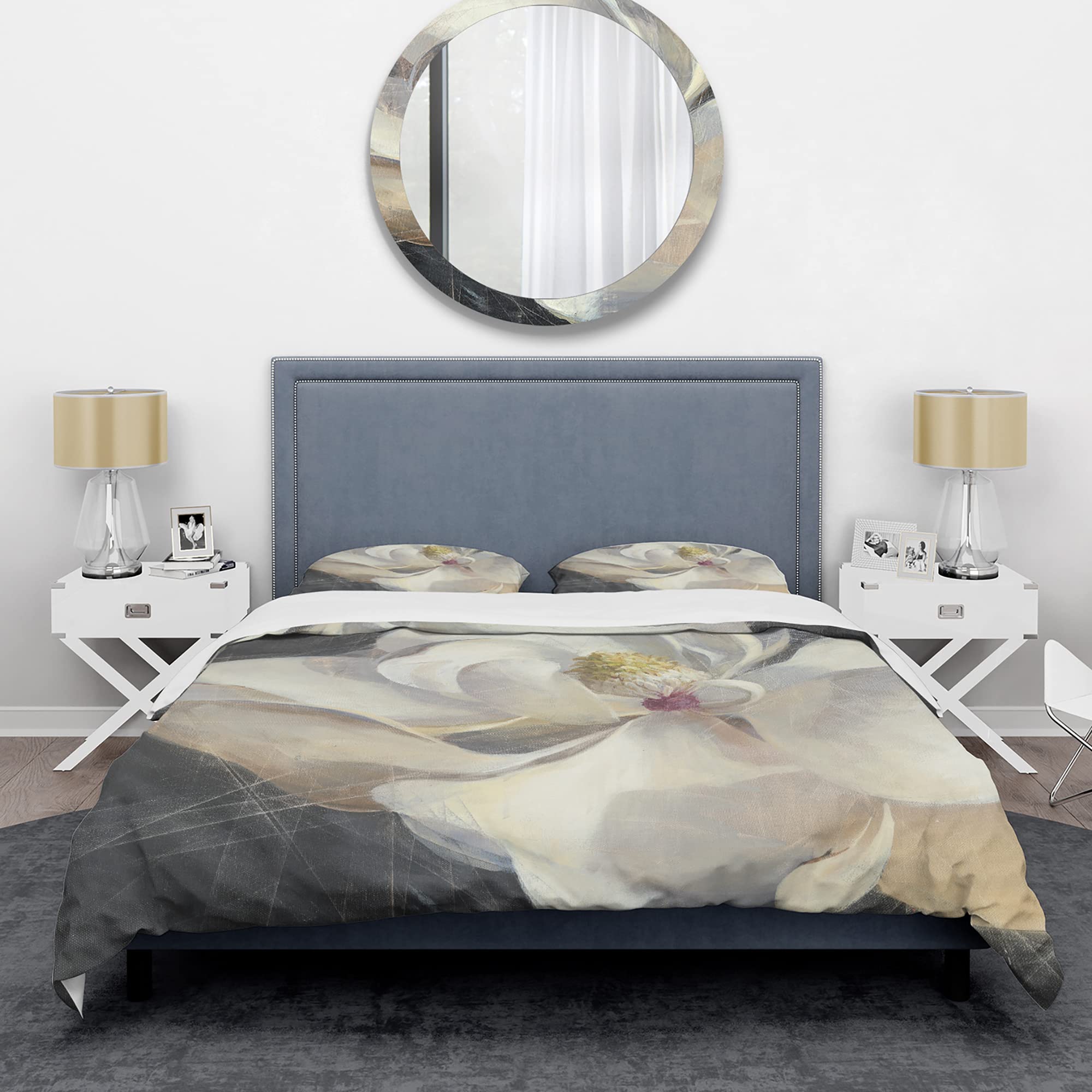 DesignQ Vivid White Magnolia IV Shabby Chic Duvet Cover Set - King Size 3-Piece Floral Bedding | Soft All-Season Luxury Bedding for Master Bedroom & Guest Room Decor