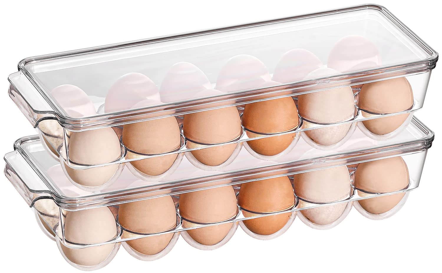 Sooyee 2-Pack Clear Plastic Egg Storage Containers for Refrigerator - Stackable Egg Organizer Bins with Lids Holds 12 Eggs - Perfect for Kitchen Organization, Fridge Storage & Fresh Egg Preservation