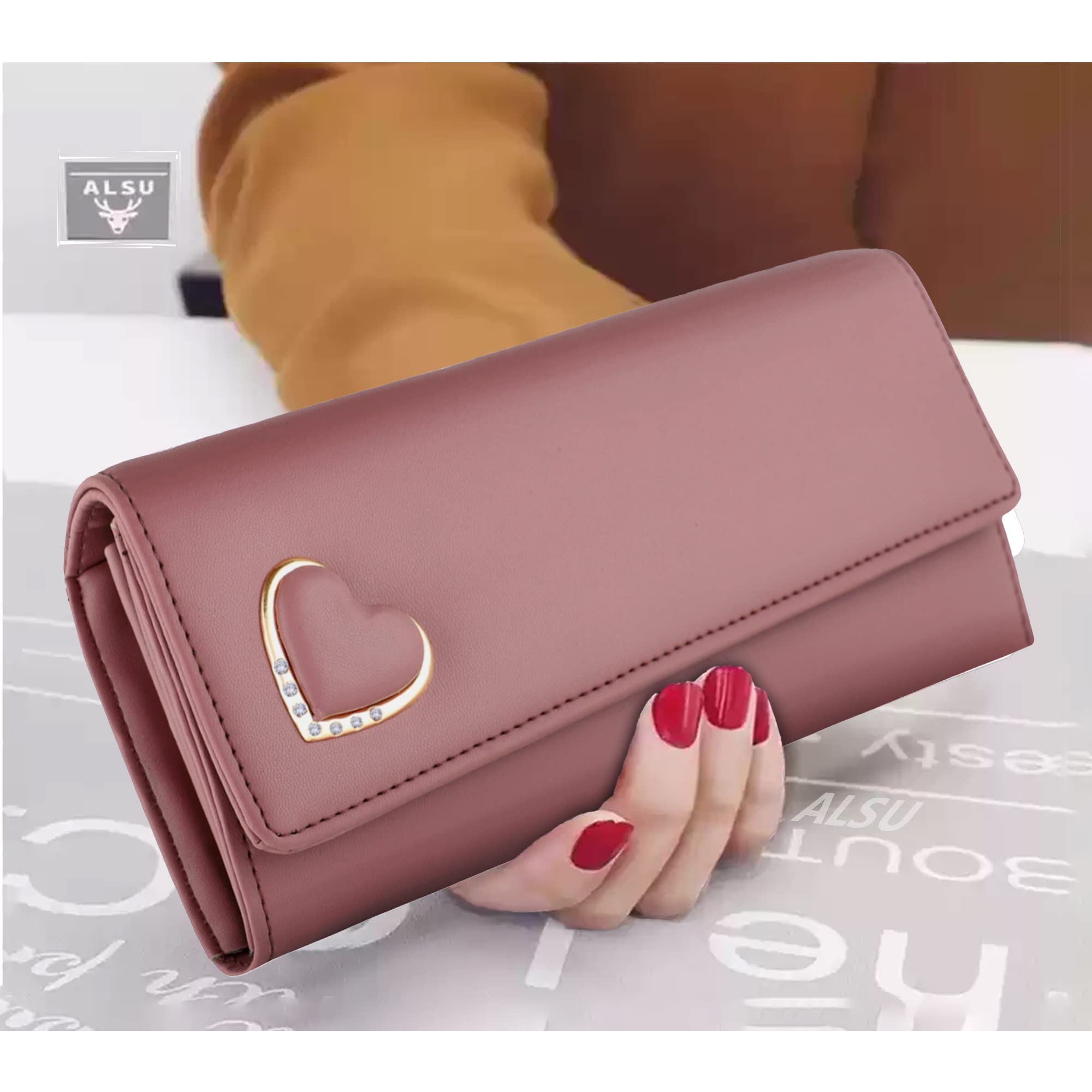 ALSU Women's Wallet Clutch Purse with Phone Pocket, Coin Pocket & 4 Card Slots - Peach | Stylish Crossbody Wallet for Everyday Use, Travel & Parties