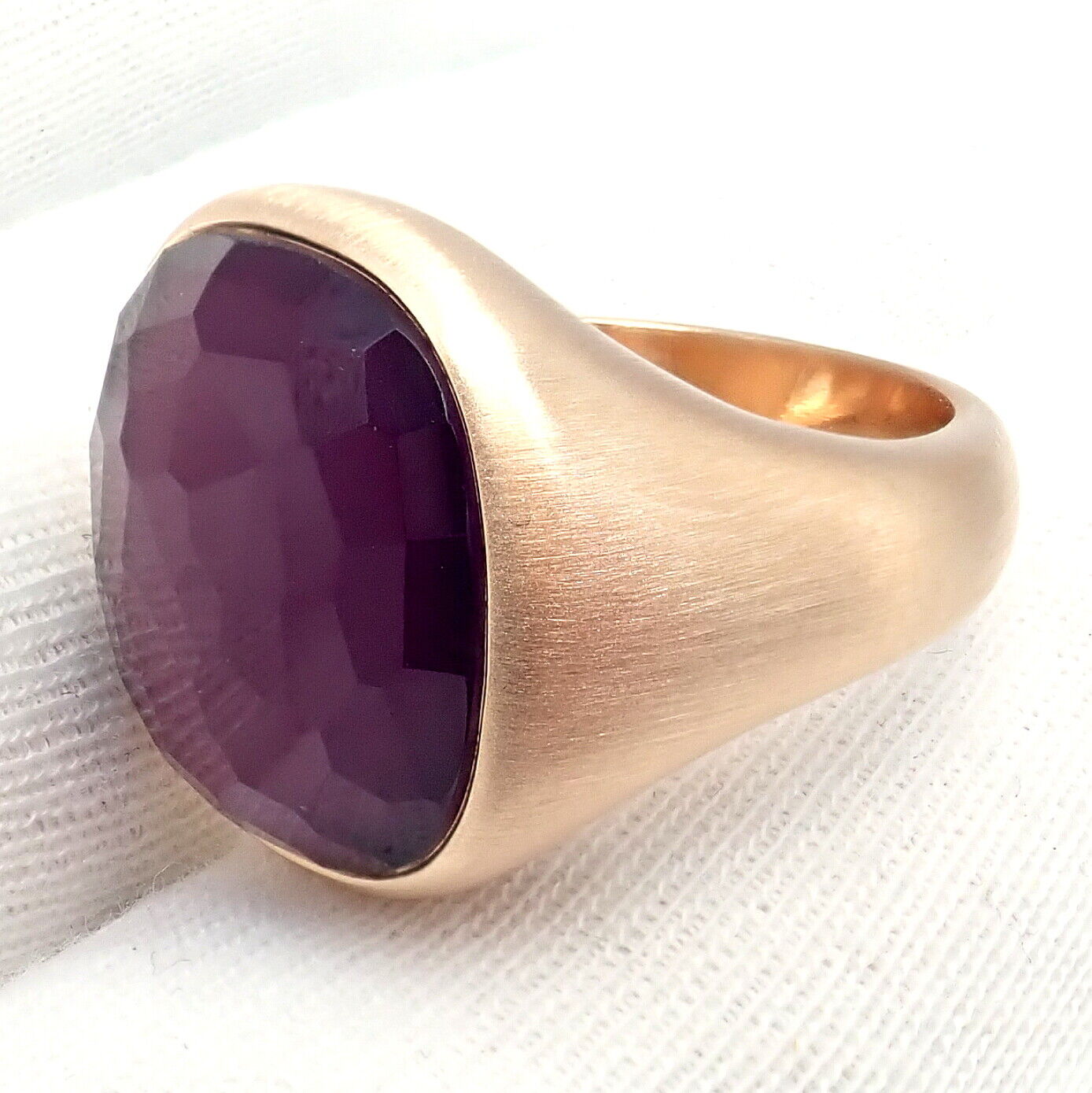 Authentic Pomellato 18K Rose Gold Large Faceted Amethyst Victoria Ring Size 6.5 - Luxury Statement Jewelry for Weddings, Anniversaries & Special Occasions
