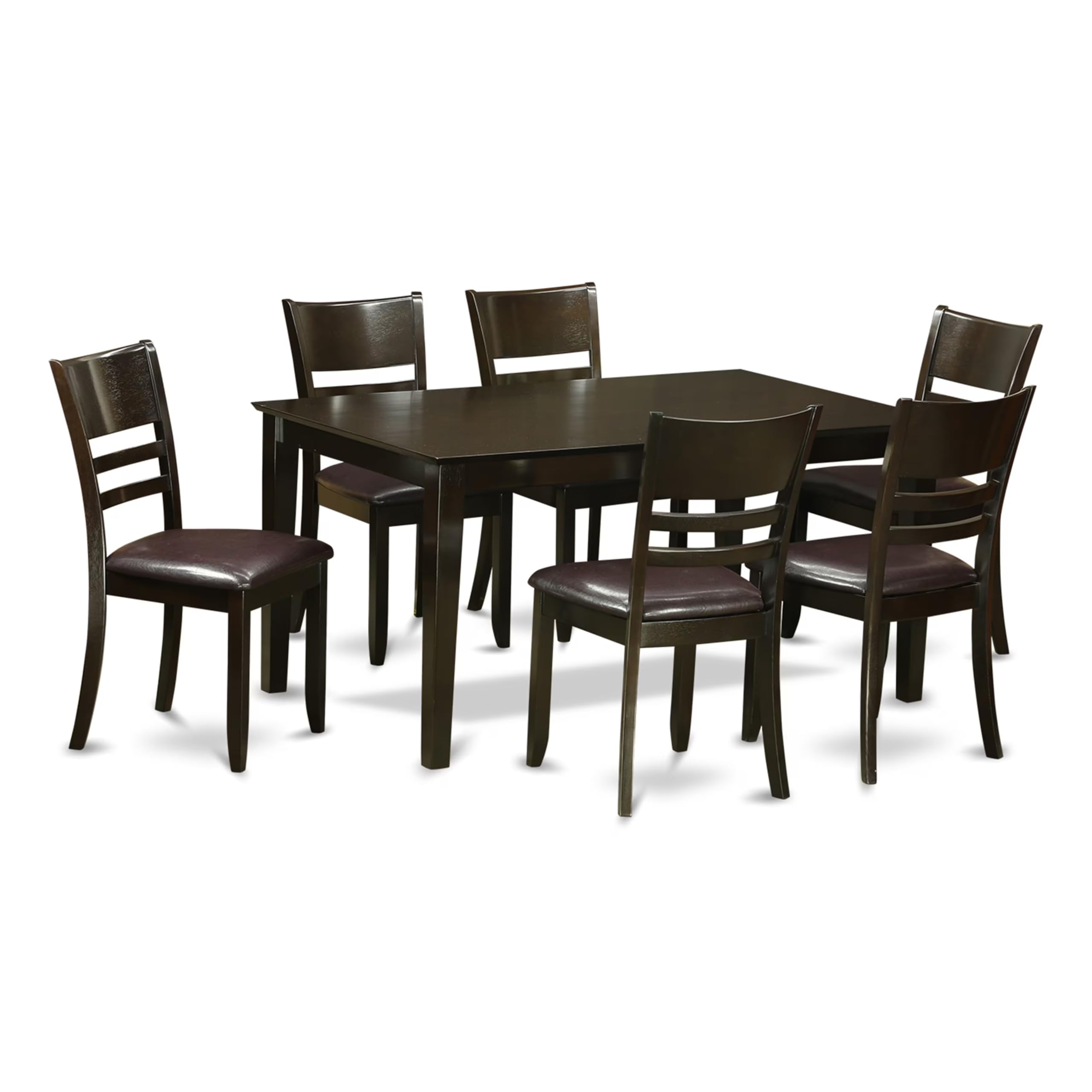 East West Furniture CALY7-CAP-LC Capri 7-Piece Dining Room Set with Rectangle Table & 6 Faux Leather Chairs, 36x60 Inches, Cappuccino - Perfect for Family Meals, Dinner Parties & Modern Home Decor