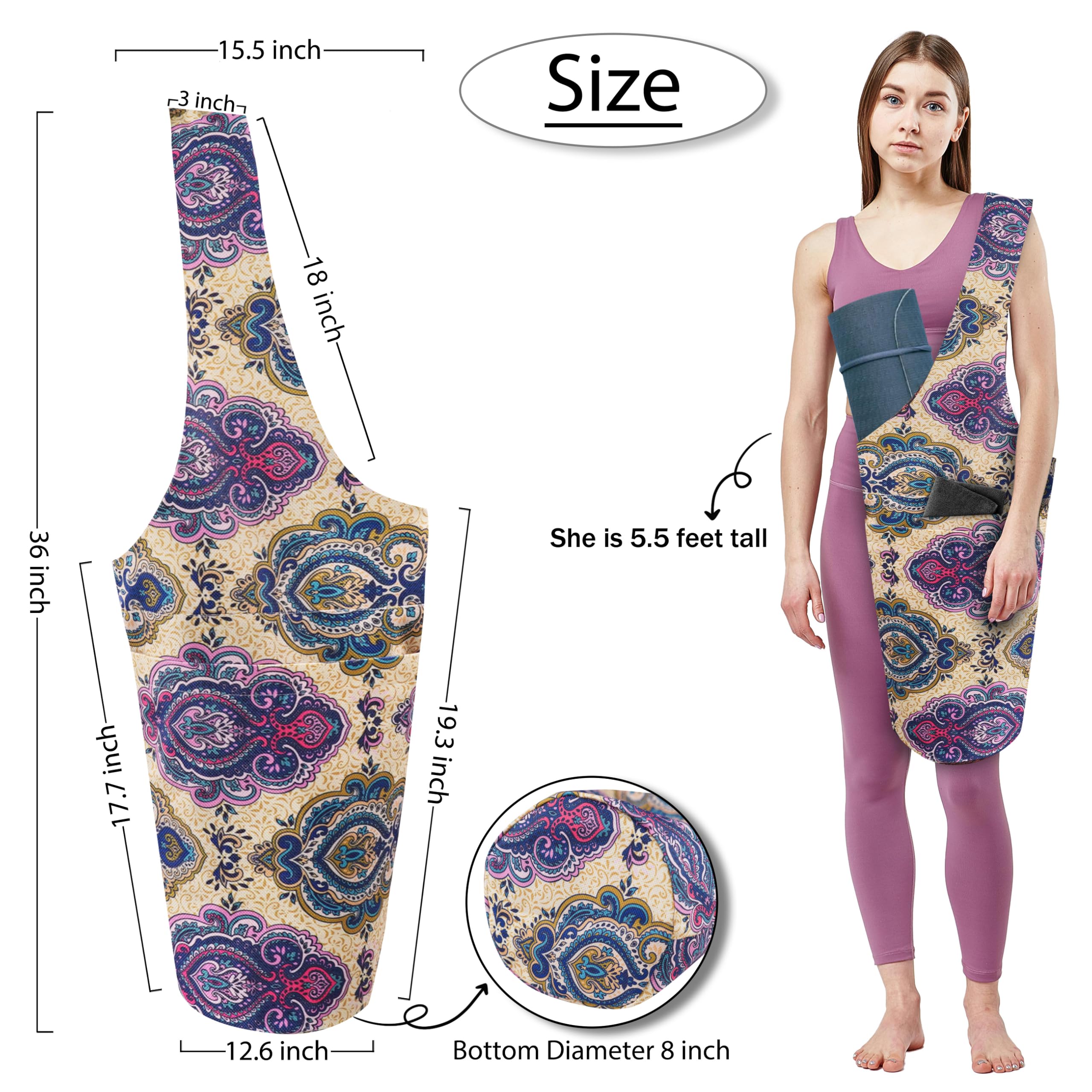 Premium Yoga Mat Bag with Large Zippered Pocket - Lightweight & Durable Yoga Tote Carrier Fits Most Size Mats (15mm-6mm) - Perfect for Yoga Class, Gym, Travel & Outdoor Activities