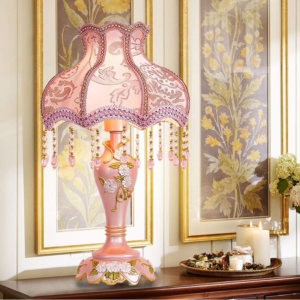 Elegant Pink Princess Table Lamp with European Resin Fabric Shade - Soft Wide Reading Light for Living Room, Bedroom & Nursery - Touch Button E26 Base Indoor Lighting - Perfect for Bedside Night Reading & Cozy Home Decor