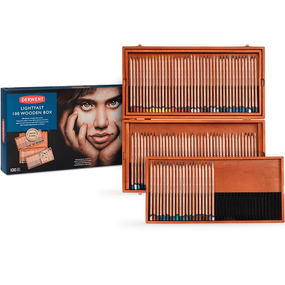 100 Derwent Lightfast Colored Pencils Set - Professional Artist Grade, Lightfast Pigments in Wooden Case - Perfect for Drawing, Sketching & Coloring Books