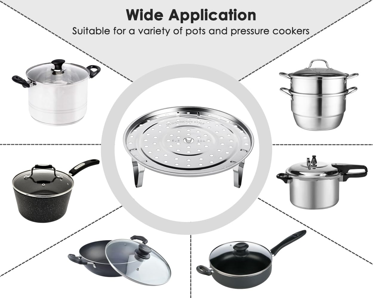 Distinctive Style Vapore 8.5 Inch Round Steamer Rack with Removable Legs - Stainless Steel Steamer Basket for Pressure Cooker & Cooking Vegetables, Dumplings, Seafood | Perfect for Home & Restaurant Use