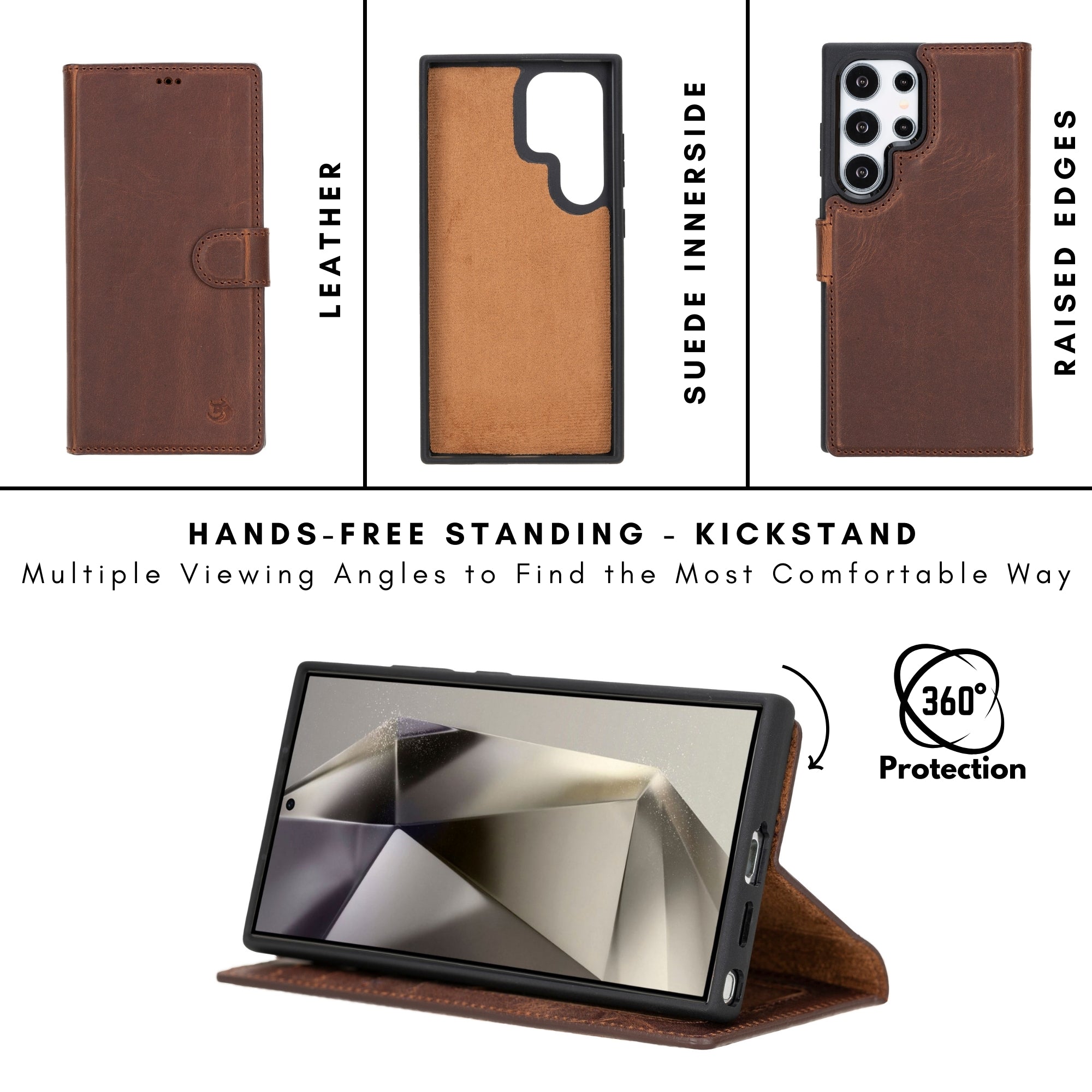 Premium Buffalo Leather Wallet Case for Samsung Galaxy S24 Ultra - Detachable Magnetic Cover with RFID Protection | Perfect for Business, Travel & Everyday Use