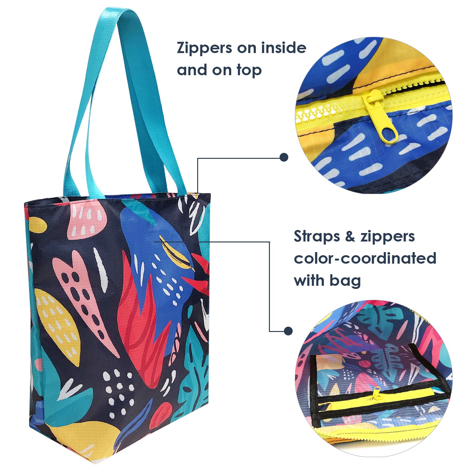 Allydrew Foldable Lightweight Tote Bag - Durable Ripstop Polyester Reusable Shopping Bag for Women & Men - Perfect for Travel, Gym, Beach, Work & Everyday Use