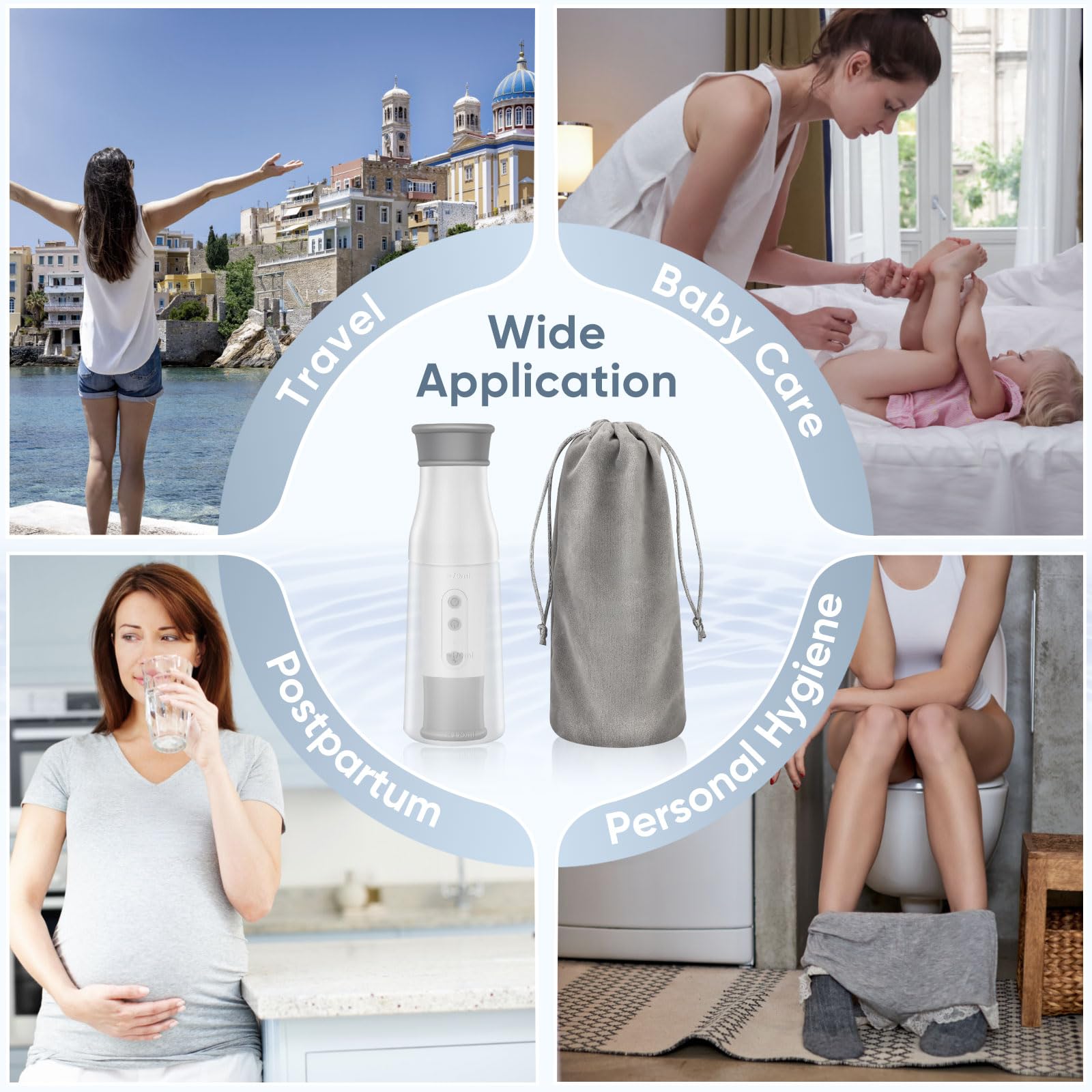 LEIVI Portable Travel Bidet for Women & Men - Handheld Rechargeable Bidet with USB Cable, 3 Pressure Settings, White | Perfect for Travel, Camping & Postpartum Care