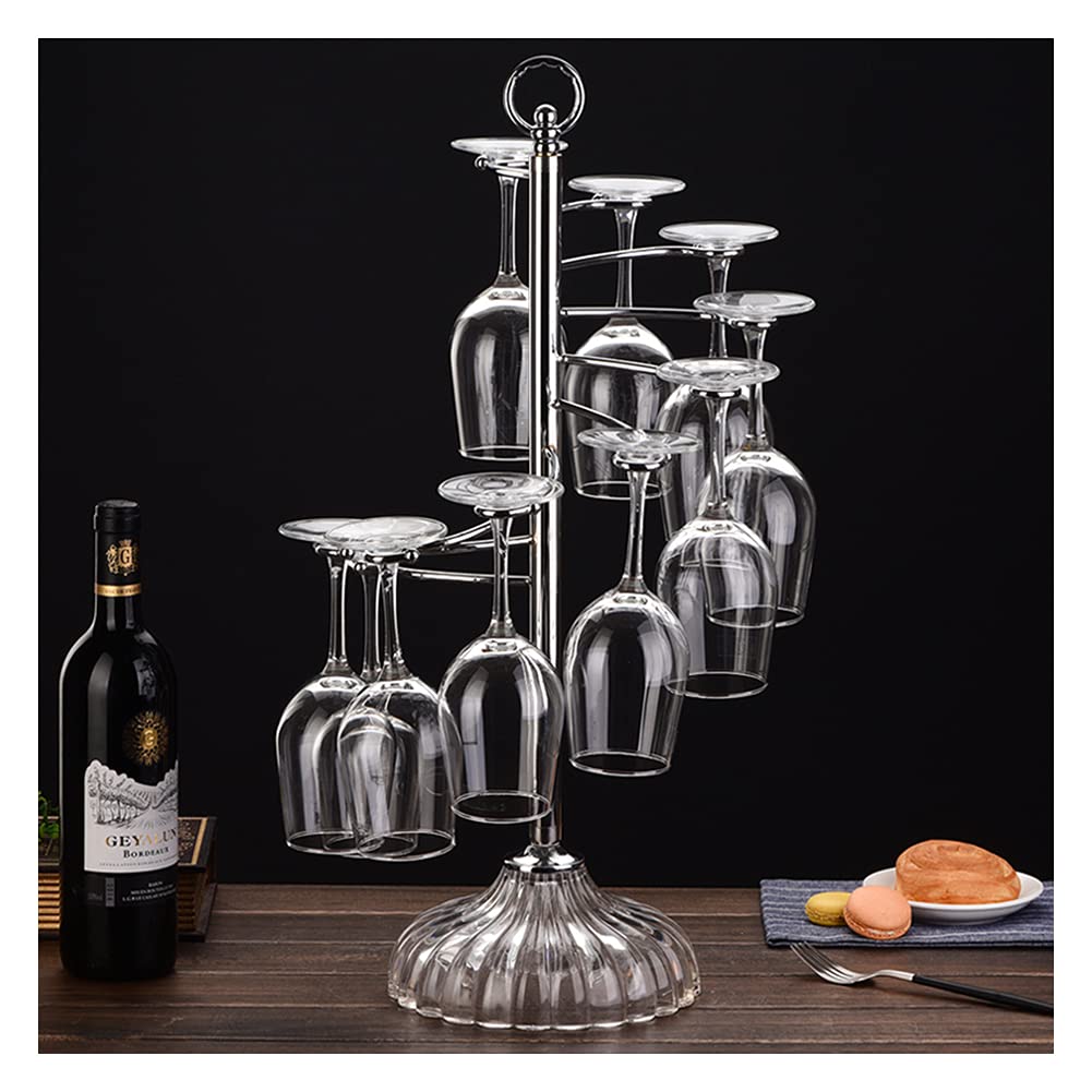 Modern Spiral Wine Glass Rack - Gold/Silver Stainless Steel Freestanding Tabletop Stemware Holder with 10 Hooks - Perfect for Kitchen Cabinet, Bar Counter, or Dining Room Storage