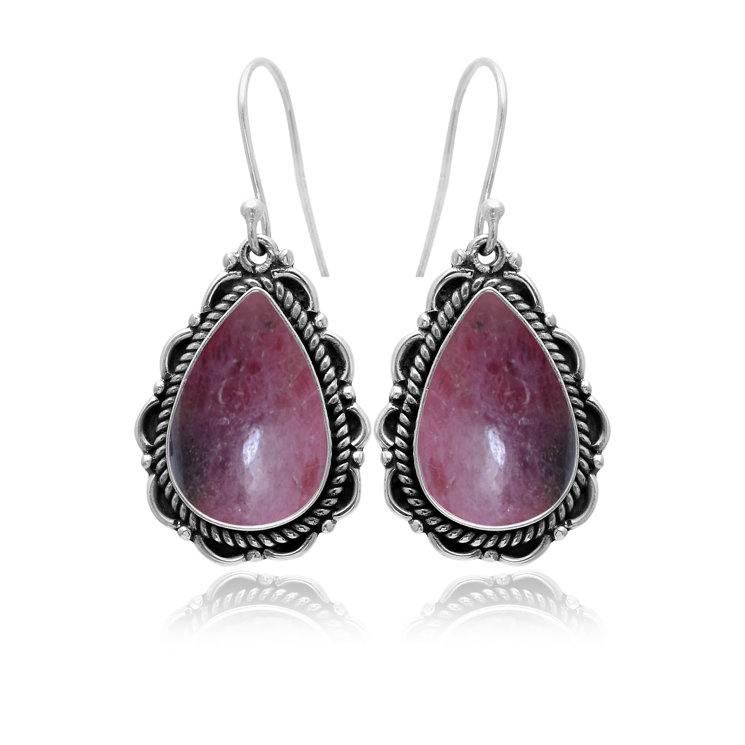 Veracity Jewelry Rhodonite Earrings for Women - 925 Sterling Silver Dangle Earrings with Pink Red Gemstone - Handmade Rose Quartz Jewelry - Perfect for Valentine's Day Gifts, Anniversary Presents & Everyday Wear (VSE-167)