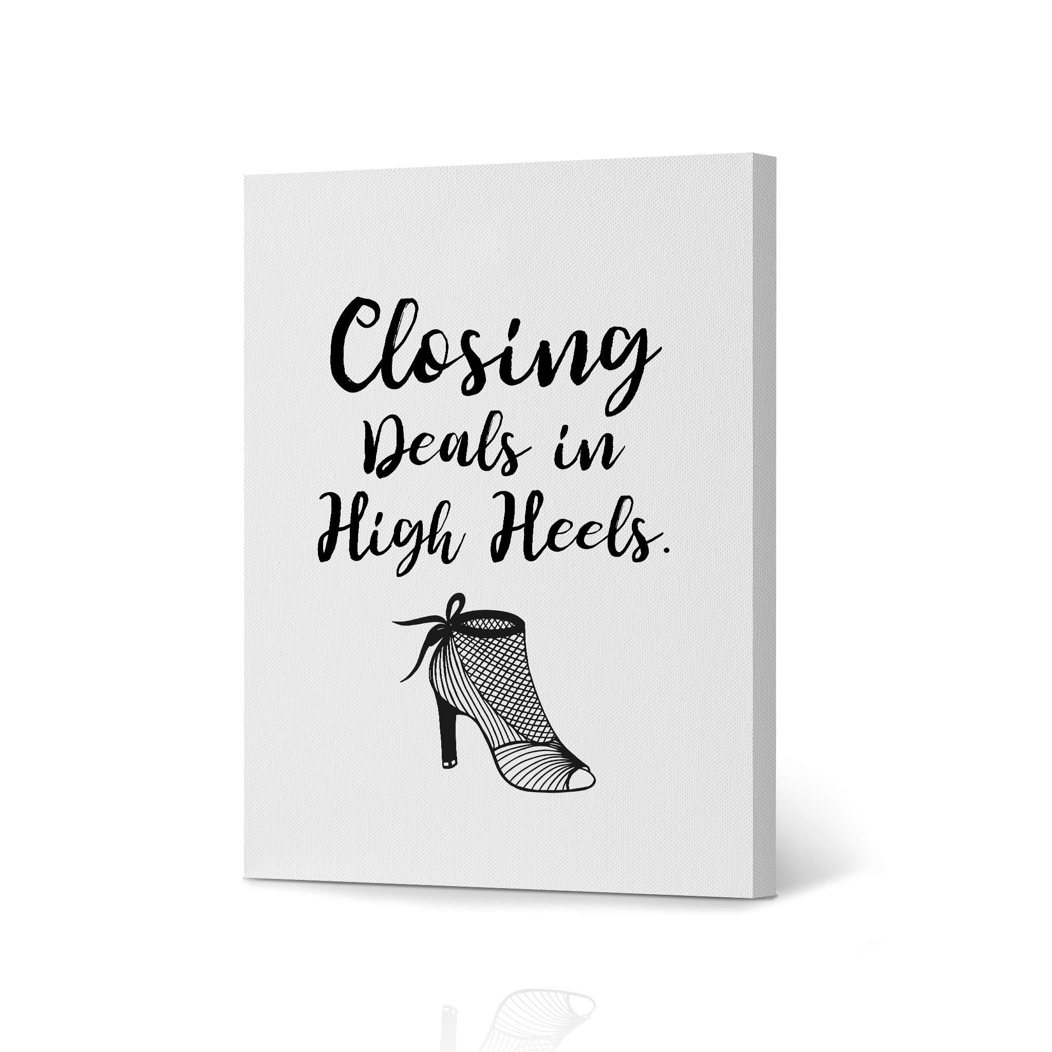 HB Art Design 'Closing Deals in High Heels' Black & White Fashion Sketch Canvas Print - Glam Wall Art for Office, Dorm, Bathroom, Living Room & Bedroom - Ready to Hang 36x24 - Perfect Motivational Decor for Women Entrepreneurs & Boss Ladies