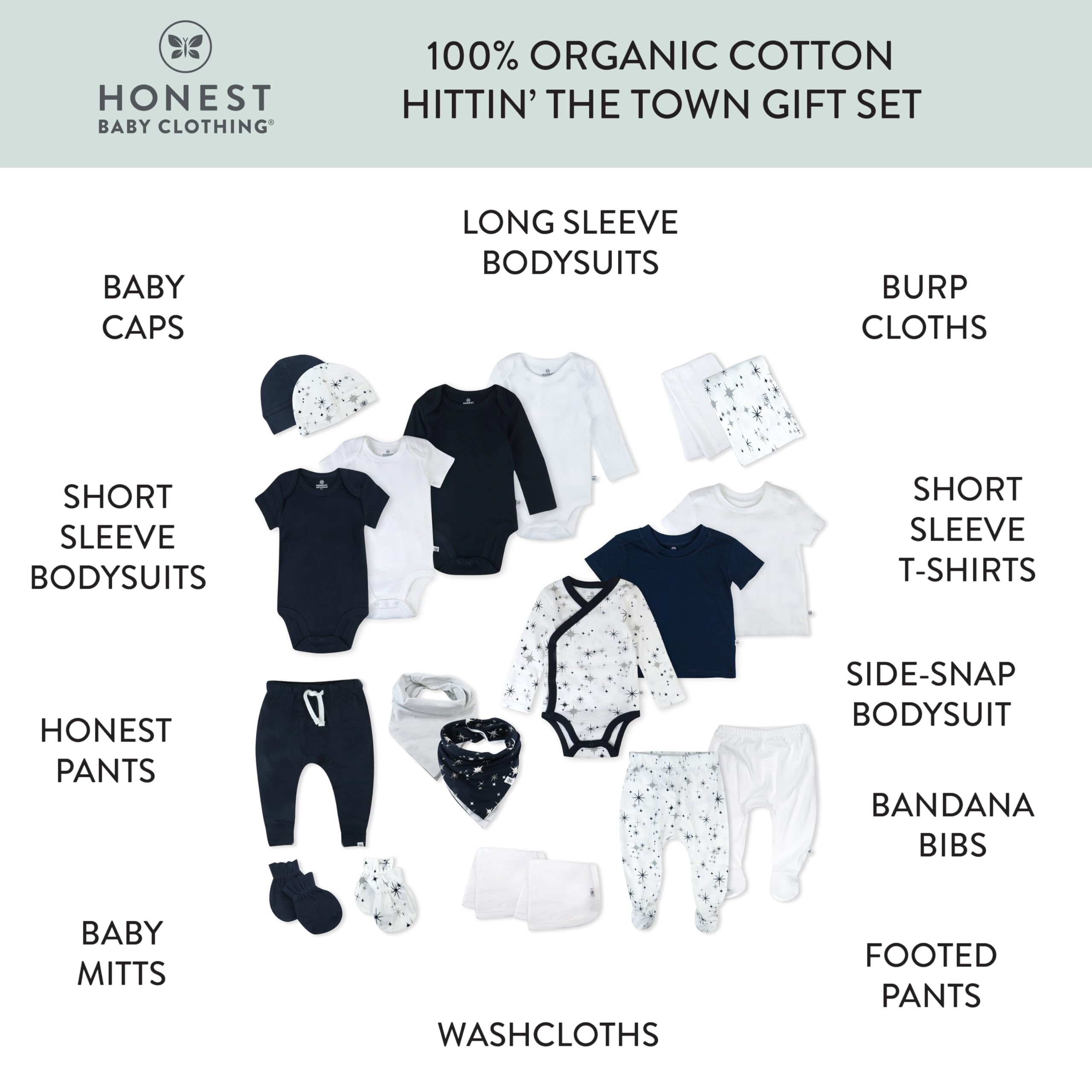 HonestBaby 100% Organic Cotton Baby Gift Sets - Multipack for Newborns & Infants | Soft & Hypoallergenic for Sensitive Skin | Perfect for Showers, Birthdays & Special Occasions