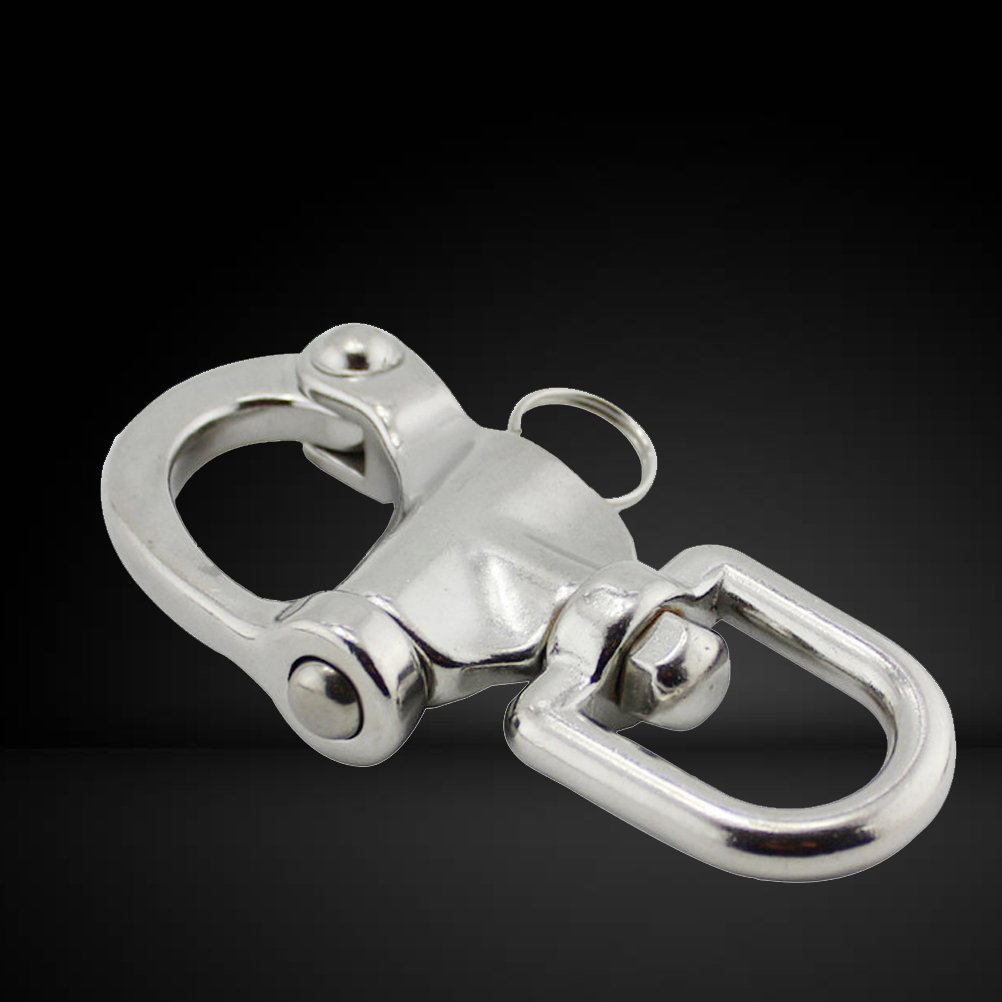 TOPBATHY Heavy Duty Stainless Steel Swivel D Shackle - 2 Pack Corrosion Resistant Snap Hook with Large Bail for Marine, Boating, Fishing & Outdoor Rigging