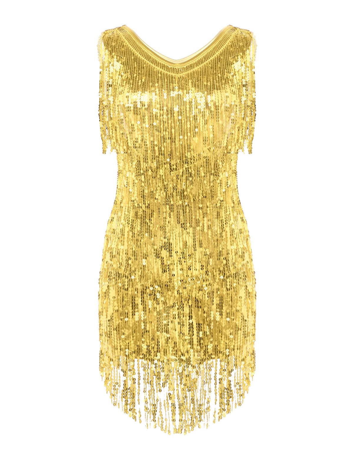 Sparkly Sequin Ballroom Dance Dress for Women - Sexy V-Neck Latin Tassel Bodycon Dress for Salsa, Tango & Performance | Perfect for Parties, Competitions & Evening Events
