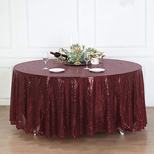120 Inch Sequin Round Tablecloth - Premium Quality Burgundy Payette Fabric for Wedding, Birthday, Christmas Party & Hall Decoration | Elegant Dining & Event Table Cover