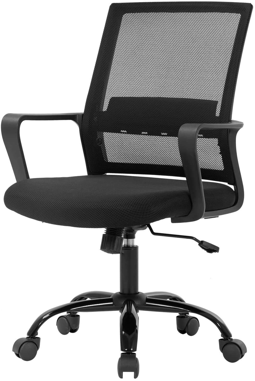 Ergonomic Mesh Office Chair with Wheels & Lumbar Support - Adjustable Mid-Back Swivel Task Chair for Home Office, Computer Desk & Executive Work - Comfortable Breathable Mesh Back & Armrests (Black) - Perfect for Long Work Hours, Gaming & Remote Work Setup