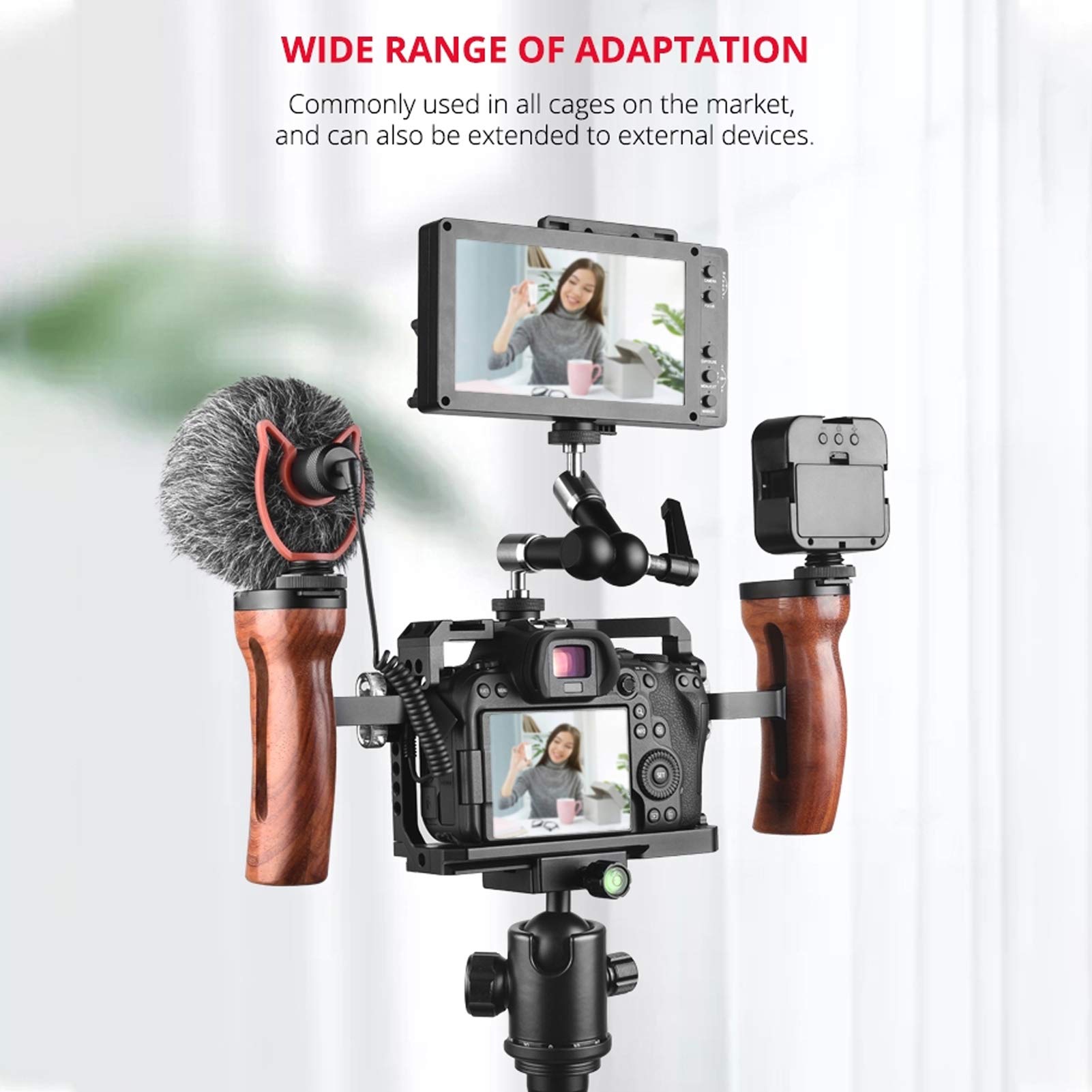 A72 Wooden Camera Cage Handle - Professional Video & Photography Expansion Bracket Support for DSLR/Mirrorless Cameras - Perfect for Vlogging, Filmmaking and Studio Shoots