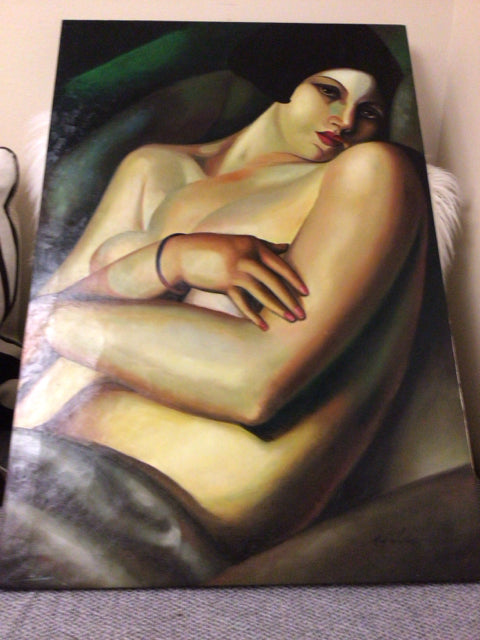 23 7/8 X 35 1/2 Inches Semi Nude Female Oil Painting on Canvas - Handmade Wall Art for Living Room, Bedroom & Office Decor