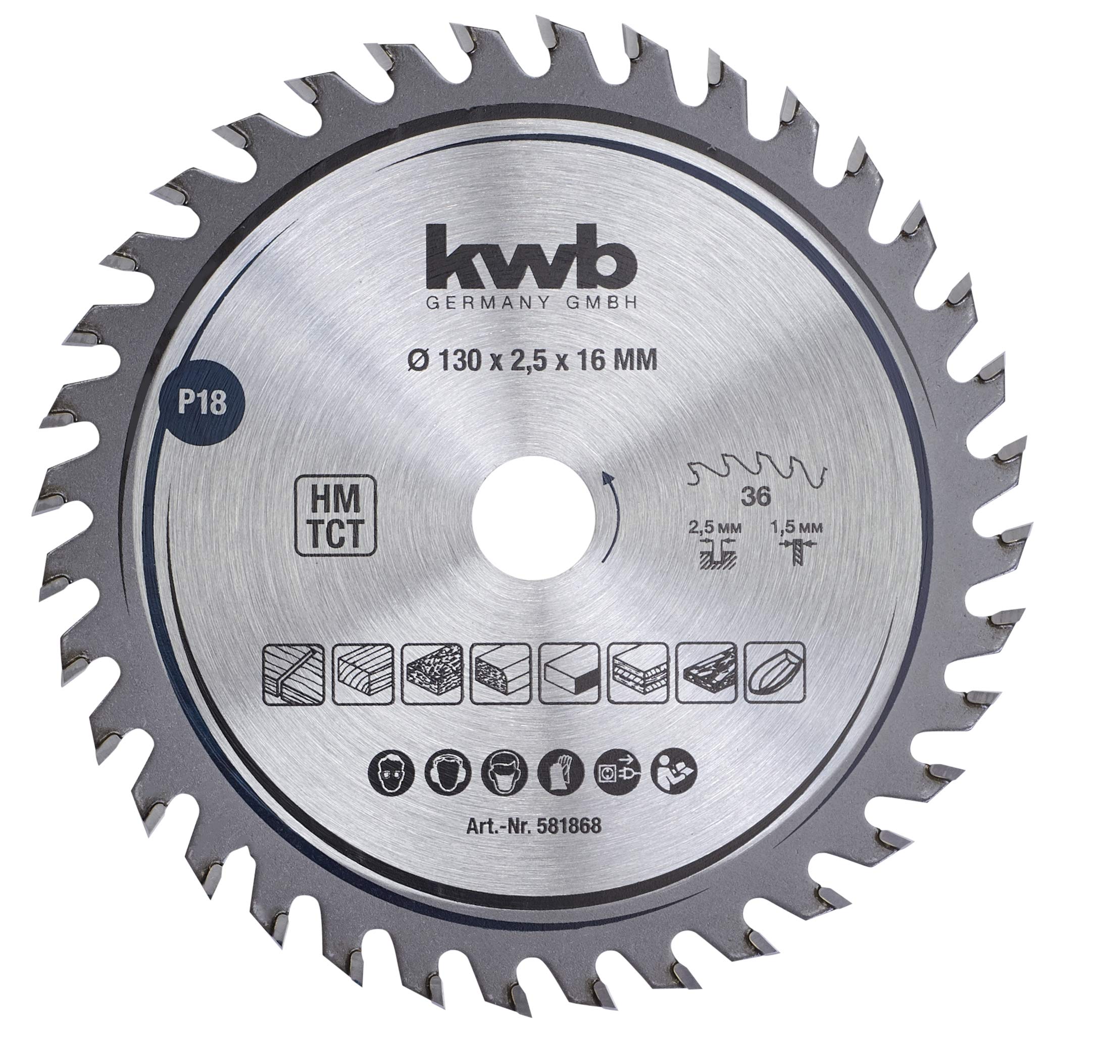KWB 581868 130mm x 16mm 36-Tooth Fine Cut Circular Saw Blade for Wood and Hardwood - Perfect for Precision Carpentry, DIY Projects, and Professional Woodworking