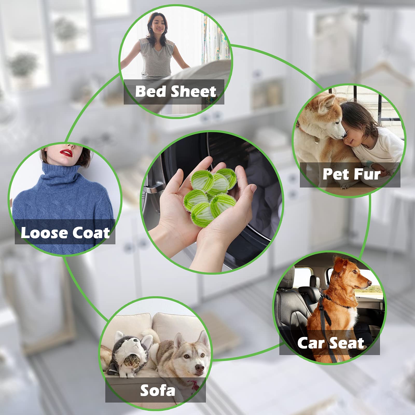 Zonadeals 12-Pack Reusable Pet Hair Remover for Laundry - Washing Machine Lint Catcher & Dryer Balls for Dog Cat Fur Removal (Green) | Perfect for Pet Owners to Keep Clothes Hair-Free in Washer & Dryer