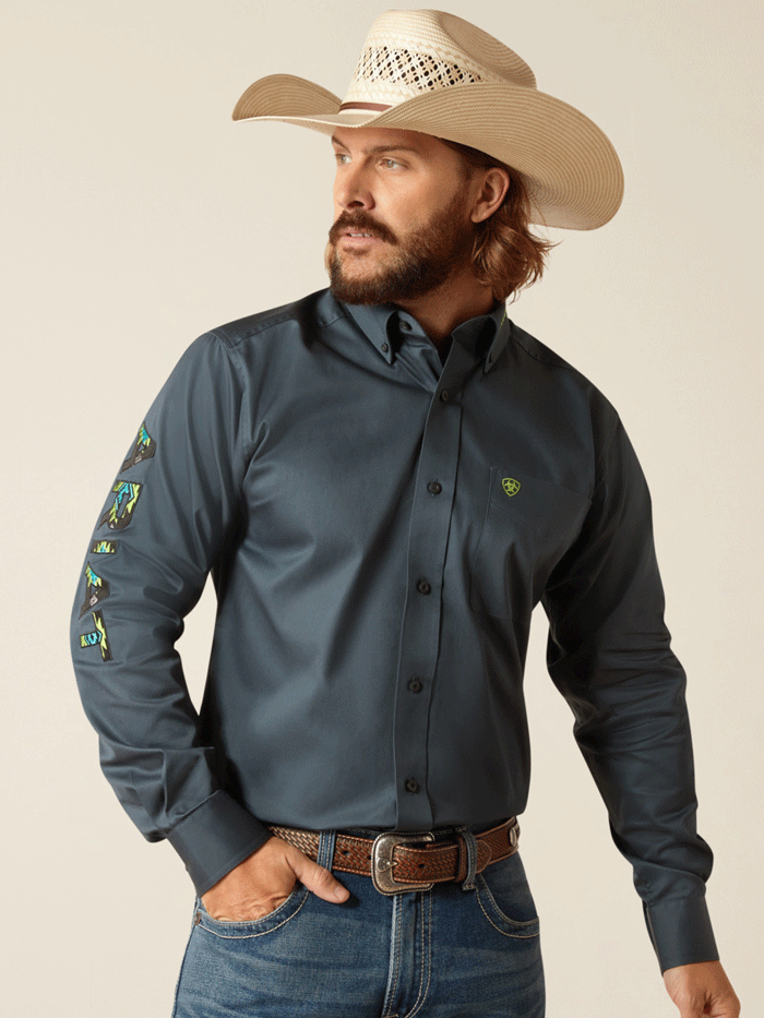 Ariat Men's Team Logo Twill Fitted Shirt - Dark Grey | Comfortable & Stylish Casual Wear for Work, Outdoor & Everyday Use