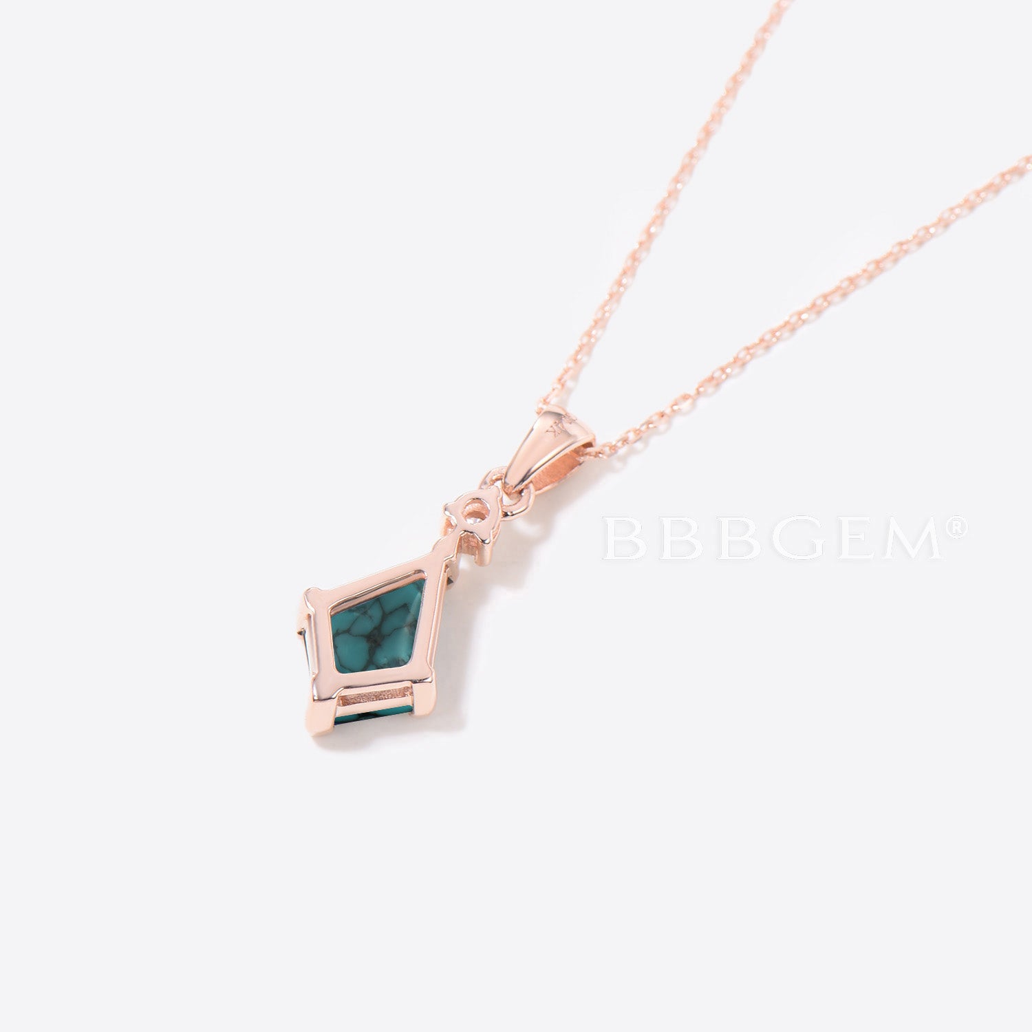 Rose Gold Kite Cut Turquoise Necklace with Diamond Accents - Elegant Bridal Pendant Jewelry for Weddings, Anniversaries & Special Occasions