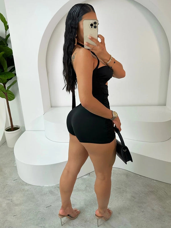 ZASUWA Women's Sexy Halter Hollow Out Scrunch Butt Short Romper Jumpsuit - Perfect for Beach, Pool Party & Summer Vacation Outfits