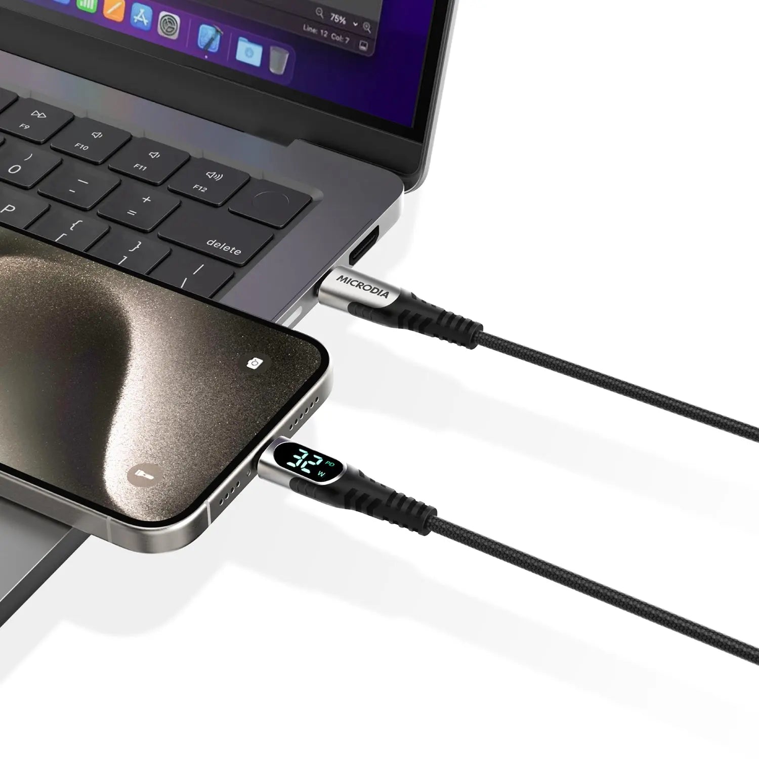 MICRODIA ExeCable™ 6ft USB C to USB C Cable 60W/100W Fast Charging & Data Sync with LED Power Display - Perfect for MacBook Pro, Galaxy S23, iPad Pro & More