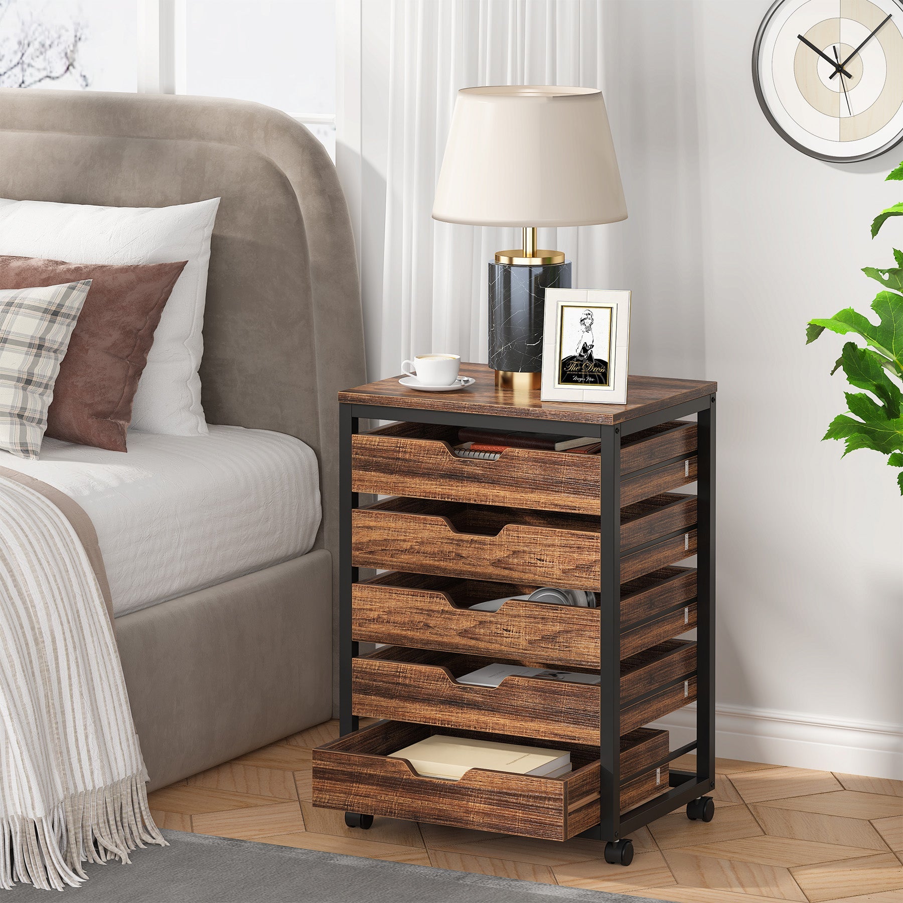 5/7 Drawer Wooden Storage Dresser Cabinet with Wheels - Perfect for Bedroom, Living Room & Office Organization