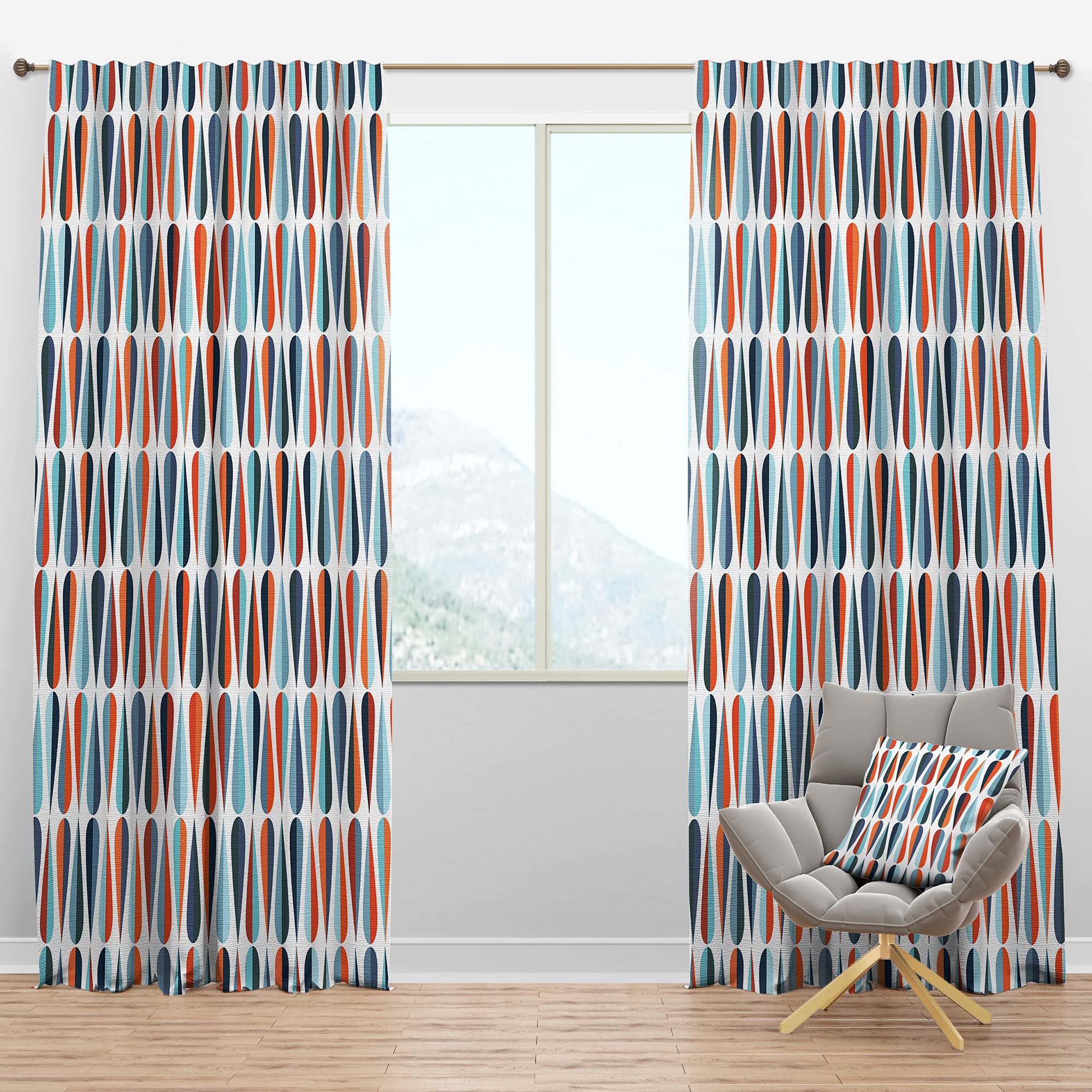 DesignQ Blackout Curtains - Retro Abstract Drops V Pattern Thermal Insulated Window Drapes for Bedroom & Living Room (52x120, Single Panel) - Perfect for Light Blocking, Privacy & Energy Saving